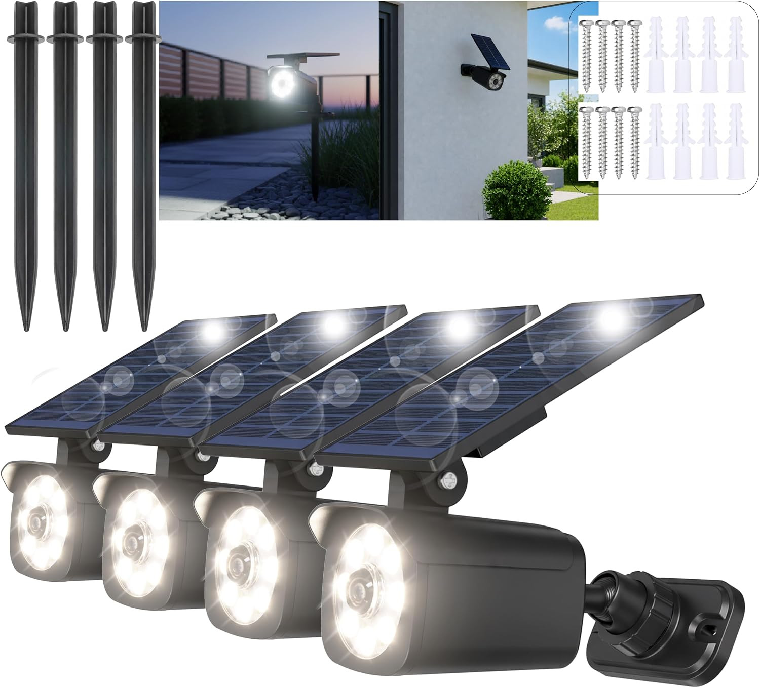 Solar Motion Lights Outdoor, Solar Security Lights, 2000LM, 4 Pack