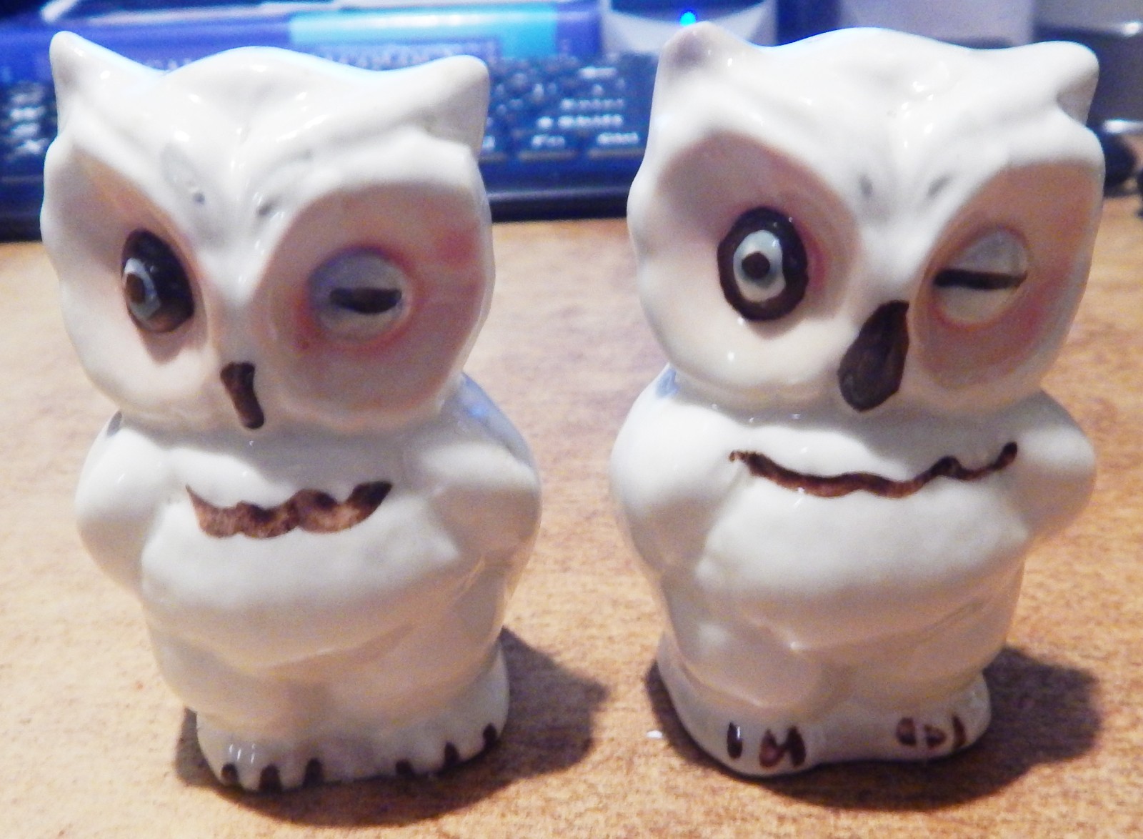 Vintage Shawnee Pottery Winking Owl Ceramic Salt & Pepper Shakers No Corks
