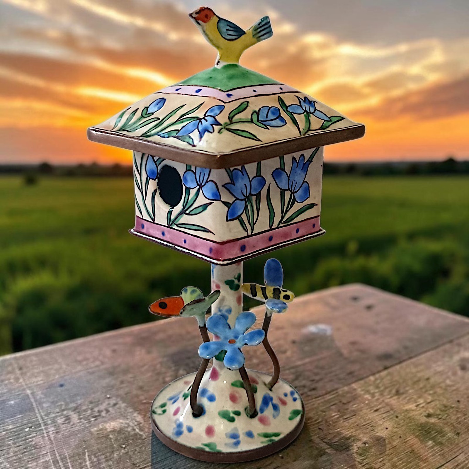 Vintage Kelvin Chen Birdhouse Miniature Handpainted Enamel Trinket Box 1999