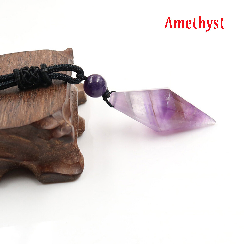 Natural Gemstone Beads Crystal Healing Cone Hexagonal Point Pendant Necklace Natural Gemstone Beads Crystal Healing Cone Hexagonal Point Pendant Necklace