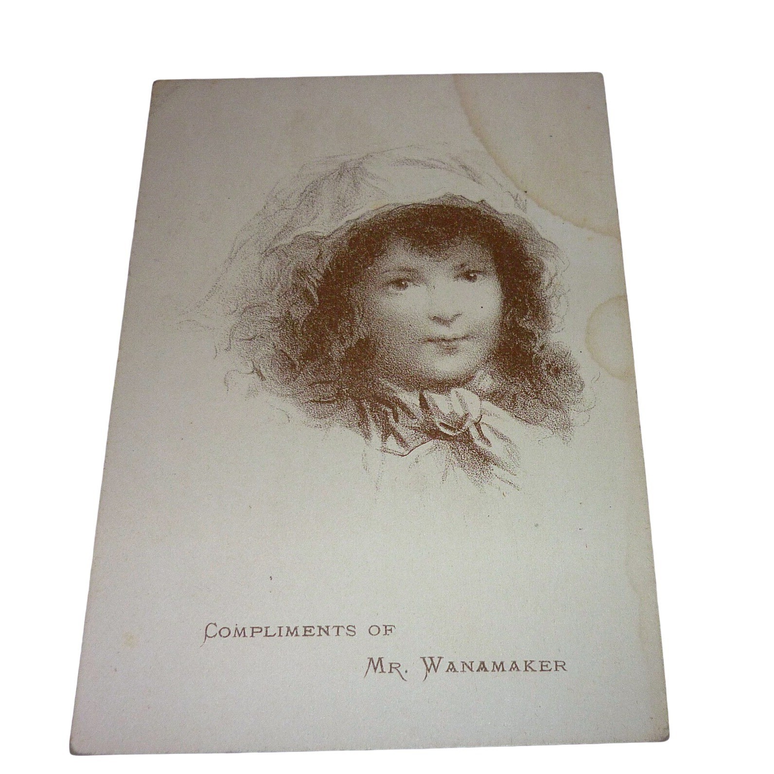 Antique Victorian Trade Card Wanamaker's Grand Depot Philadelphia Sepia Girl