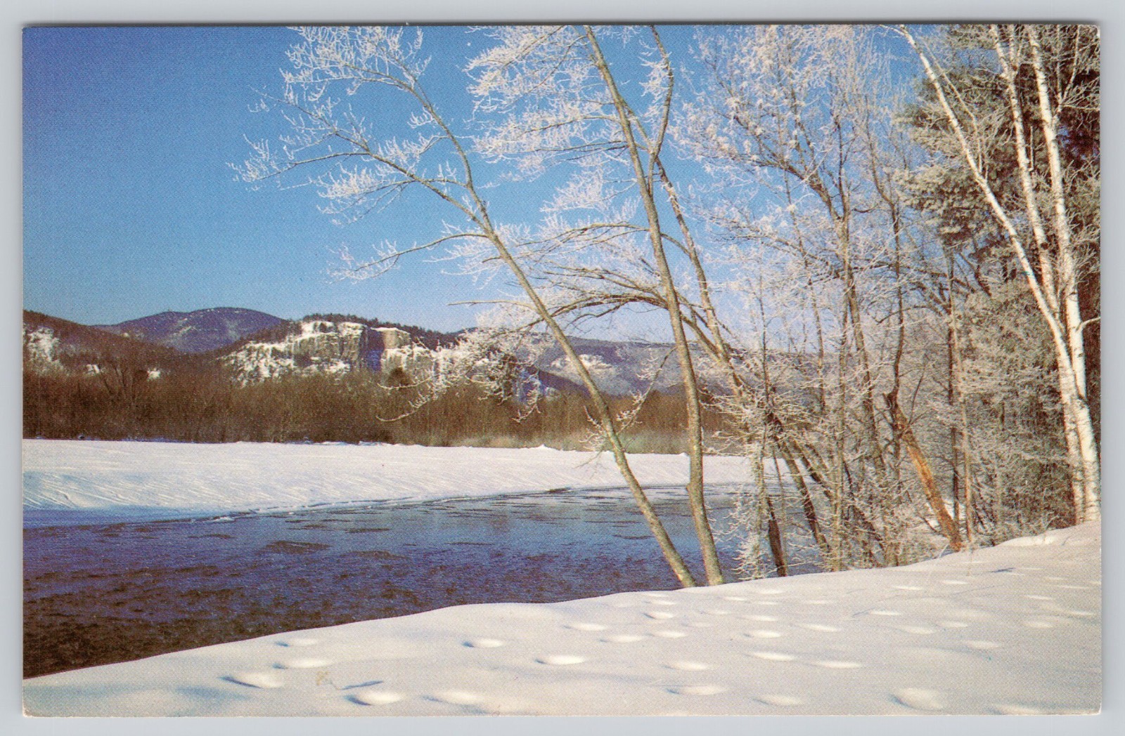 Cathedral Ledge & Saco River in Winter, North Conway NH New Hampshire Postcard