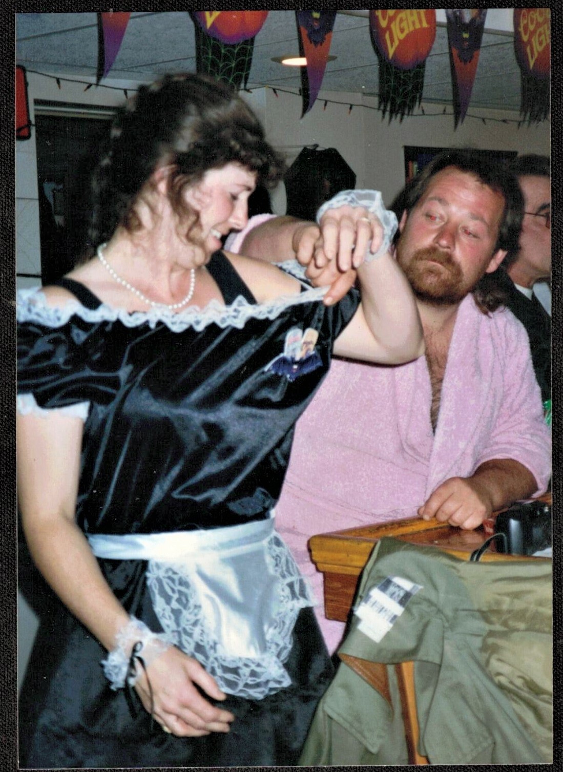 Vintage Photograph Man Pulling on Woman\'s Maid Costume - Halloween