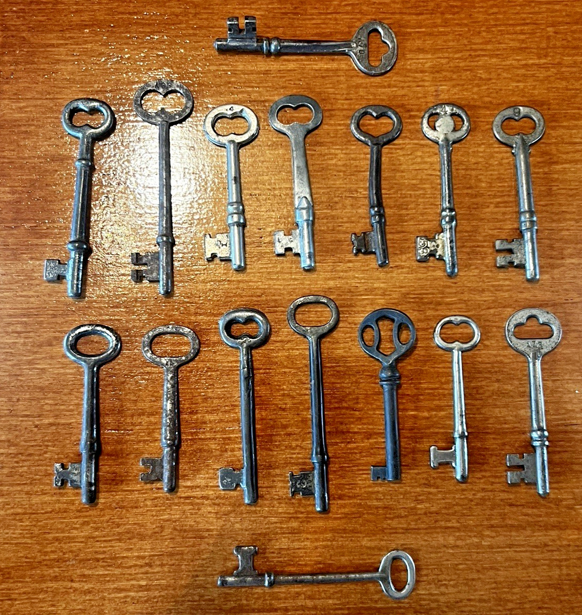 Lot Of Early Old Iron Skeleton Keys Antique Metal Keys large Handmade 16 Total