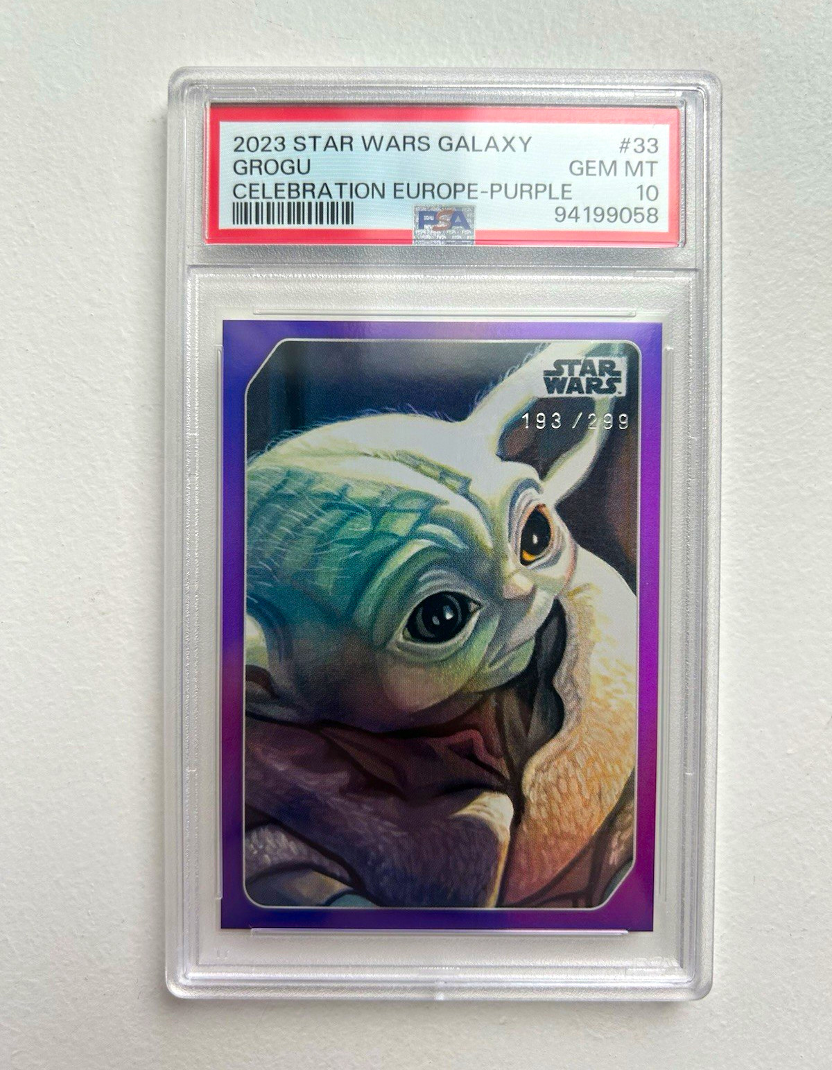 Topps Star Wars Galaxy 2023 #33 Grogu Purple /299 PSA 10 Cert 94199058
