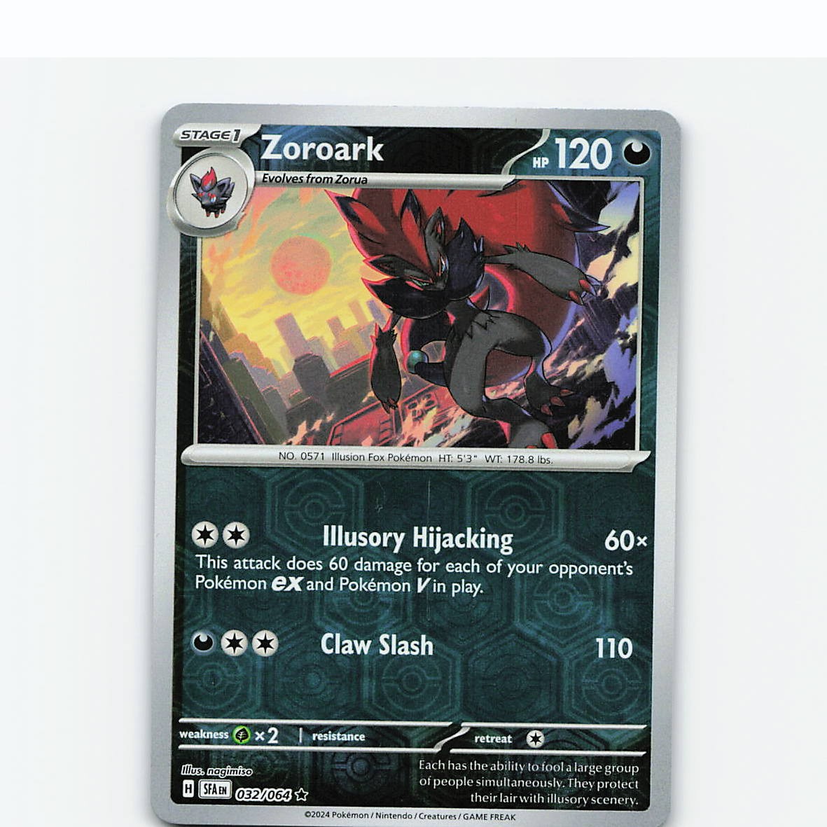 Zoroark 032/064 Rare Shrouded Fable Pokemon Reverse Holo Near Mint