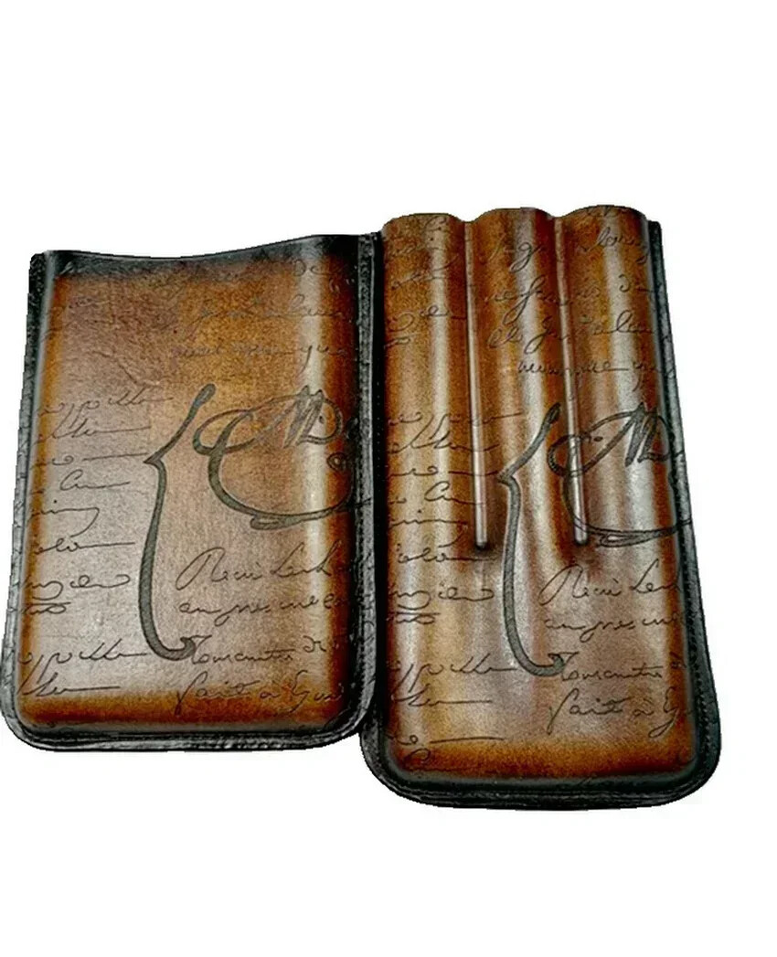 Travel Vintage Portable Cowhide Cigar Cases 3 Tube Cigar Tube Humidor Smoking