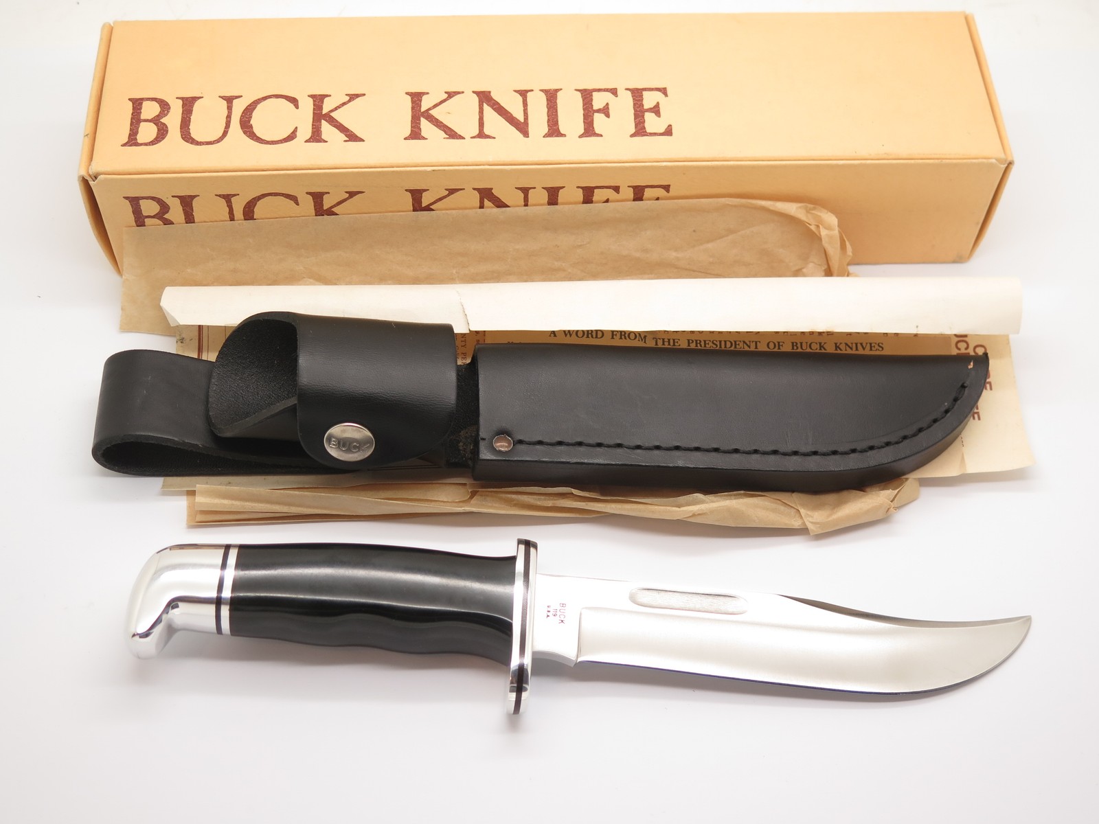 Vtg 1974-81 Buck 119 Special 3 Three Liner Fixed Blade Hunting Knife & Box