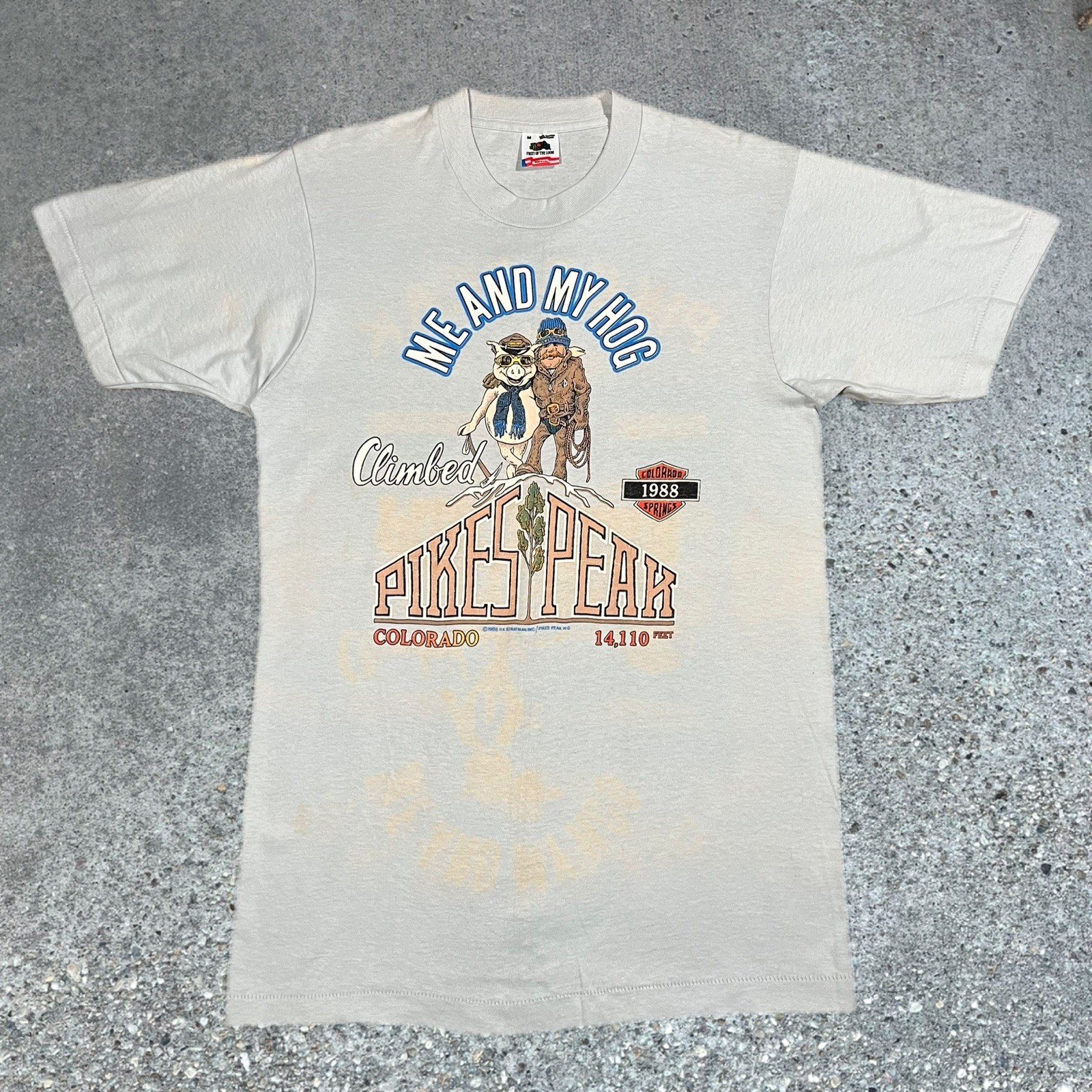 Vintage 80s Harley-Davidson Hog Graphic Pikes Peak Biker T-Shirt Size Medium