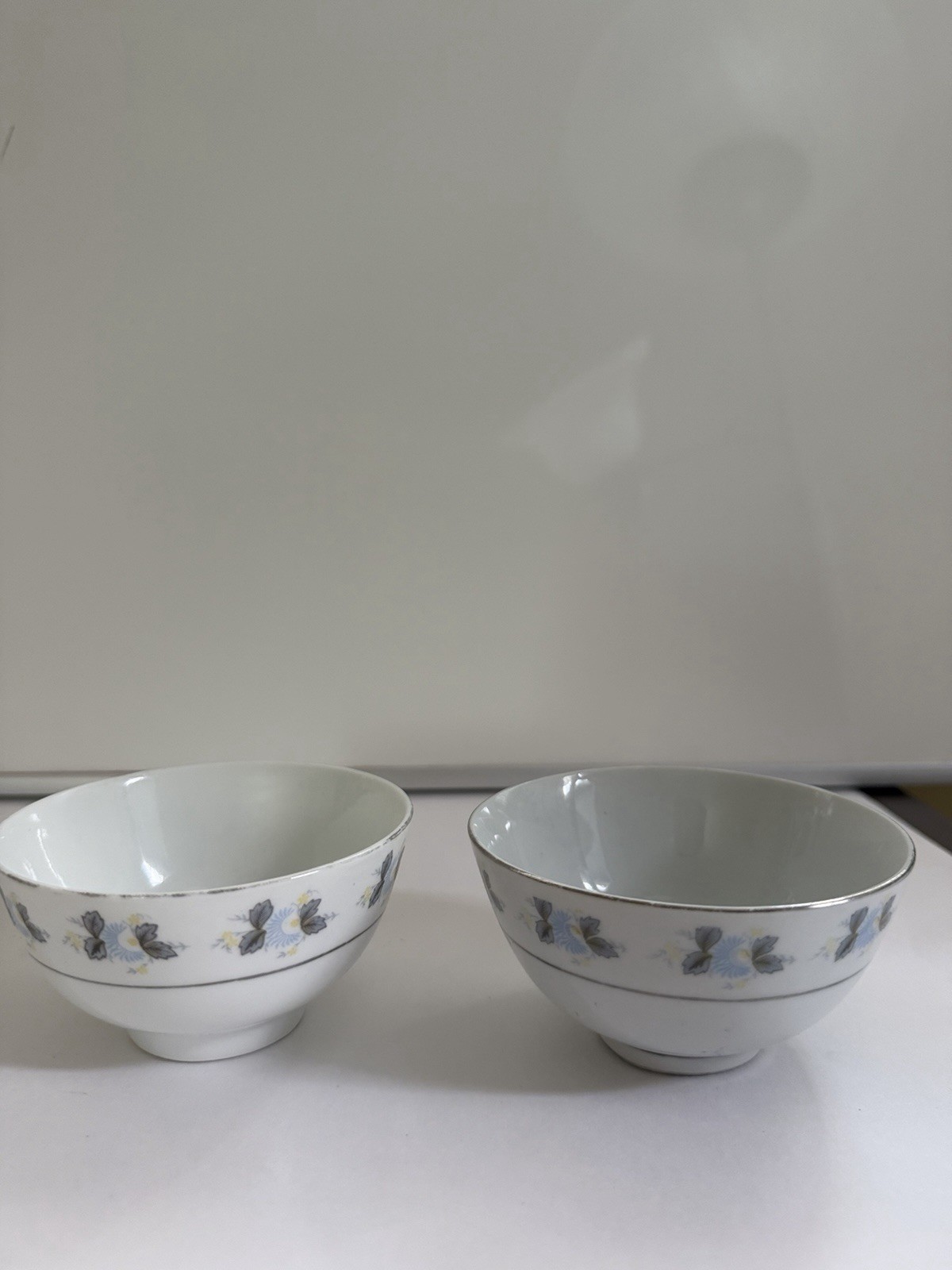 Pair of Vintage Chinese Porcelain Rice Bowls With Floral Pattern