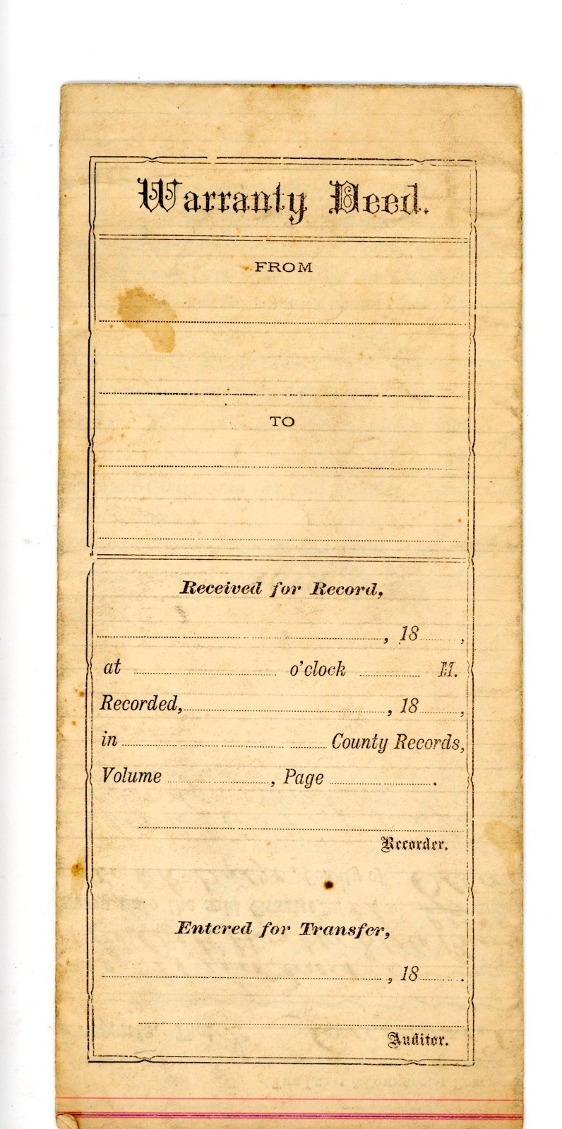 1888 Oak Harbor, Ohio Warranty Deed Eli and Harriet Eidson State Bank signed