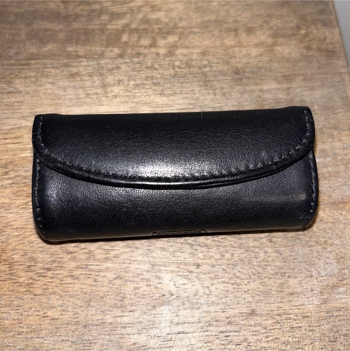Coach Black Leather Lipstick Holder Case with Mirror, Snap Closure