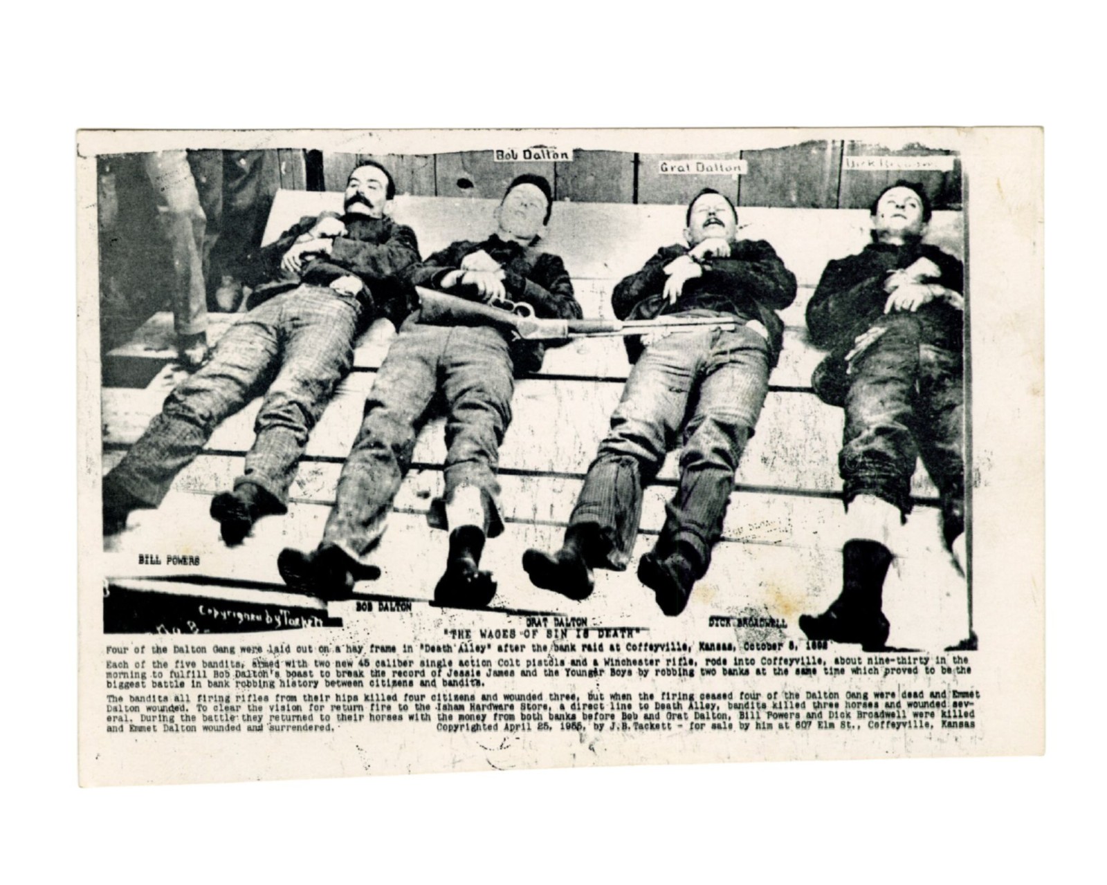 Antique Later Print Photo of Dalton Gang after Coffeyville Raid ex. Tackett