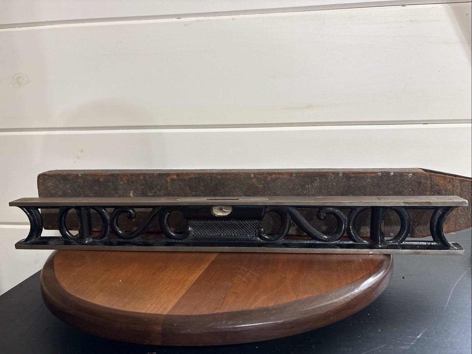 Antique L.S. Starrett Co. 18 Inch Level  With Original Leather And Wood Case.
