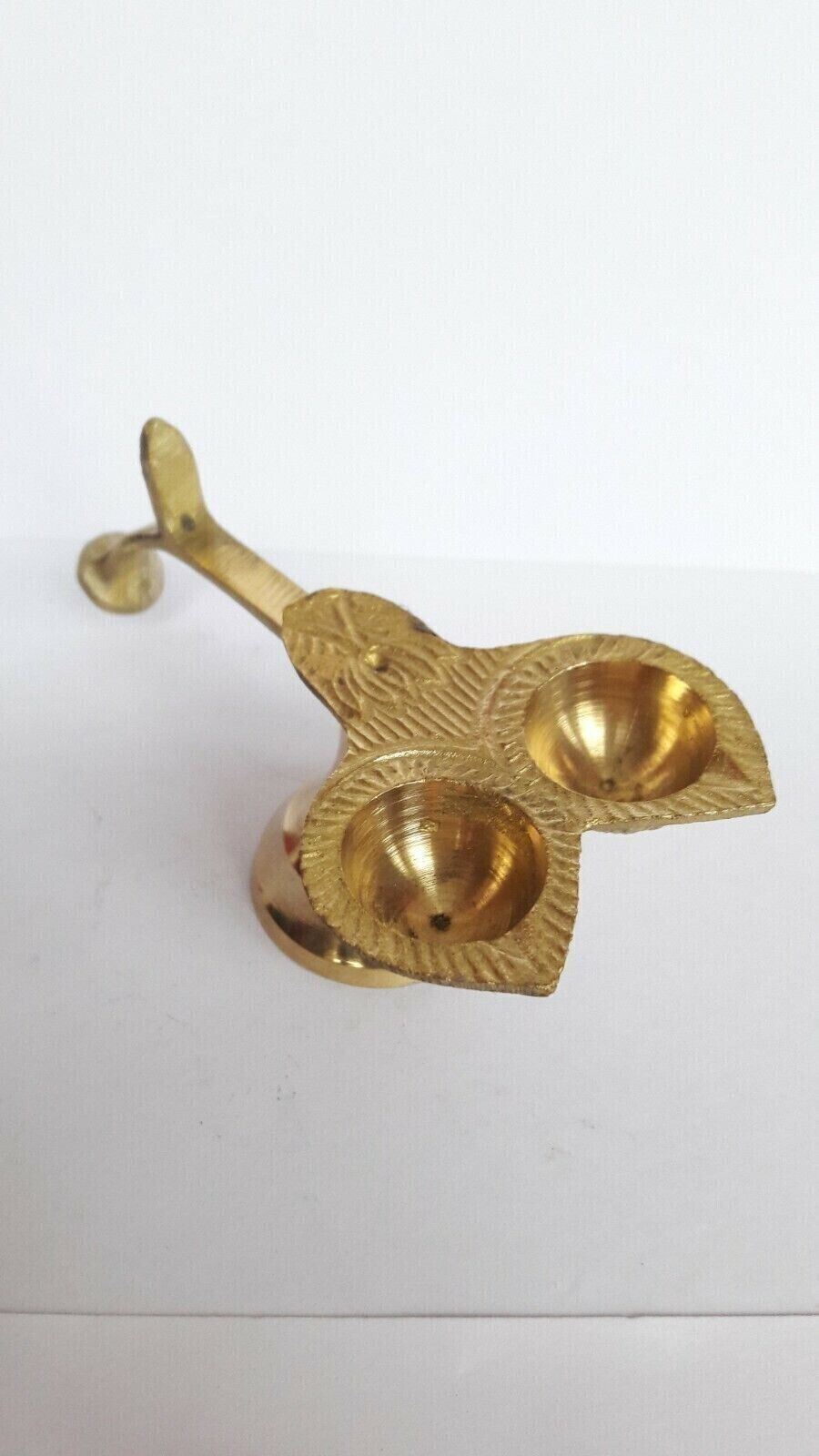 Two Wicks Oil Lamp Brass Diya for Aarti and Camphor Burner Hindu Puja