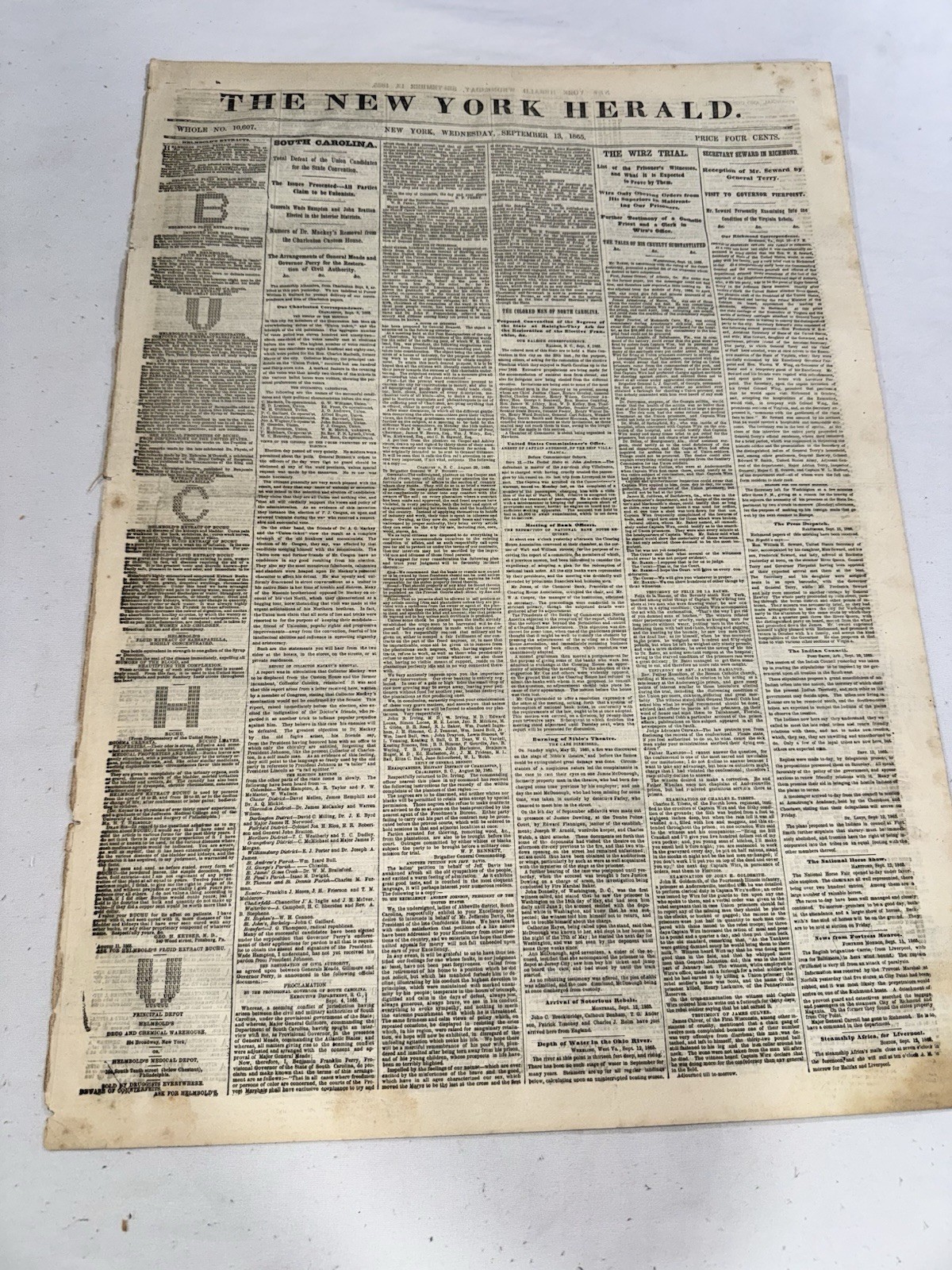 1865 The New York Herald Newspaper Sept 13 Civil