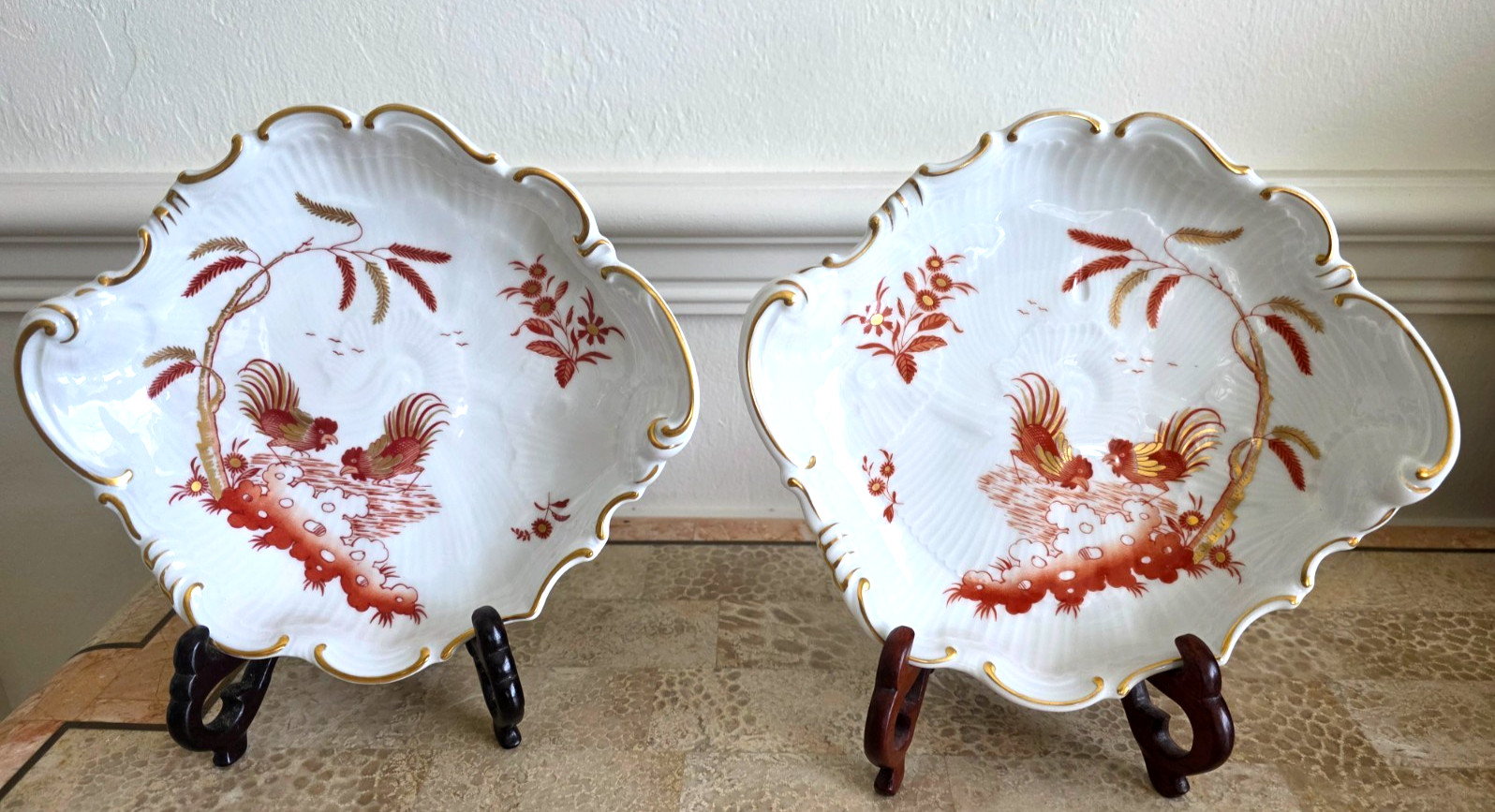 A Pair Of Richard Ginori Siena Rust Rooster Serving Tray Platter -Only Displayed