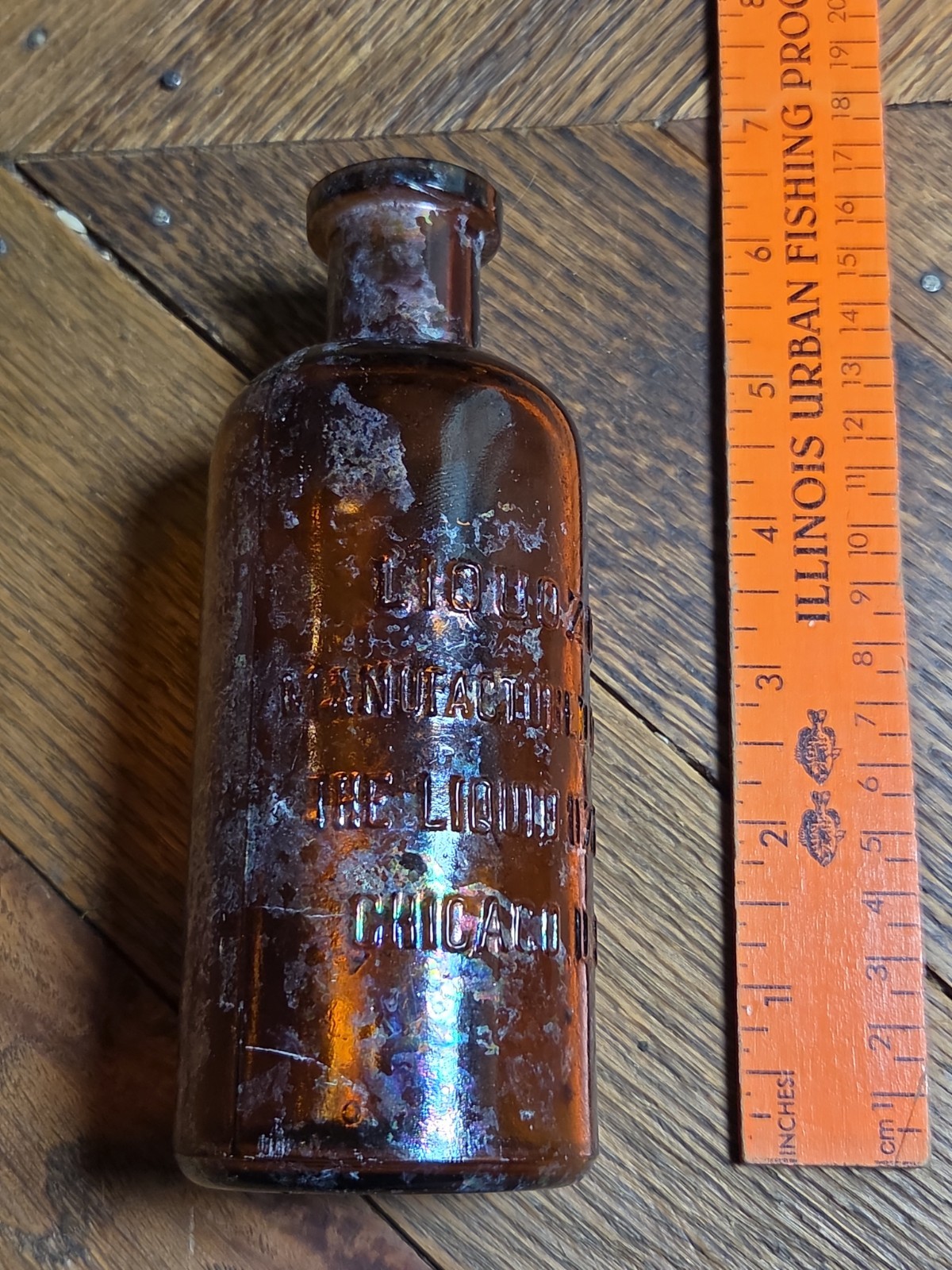 Antique Liquozone Bottle Liquid Ozone Co Chicago Amber Glass Quack Medicine 1899