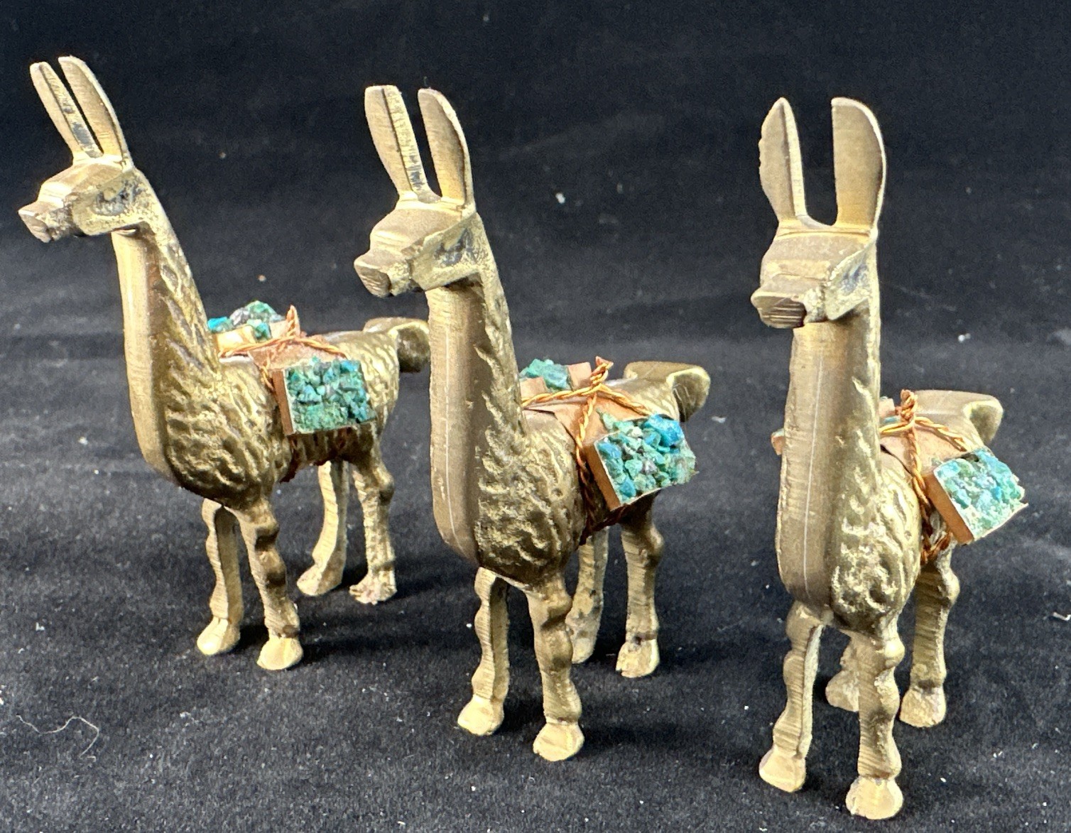 Brass Llama Alpaca Turquoise Copper Vintage 1970s Figurines Saddle Pack Cargo