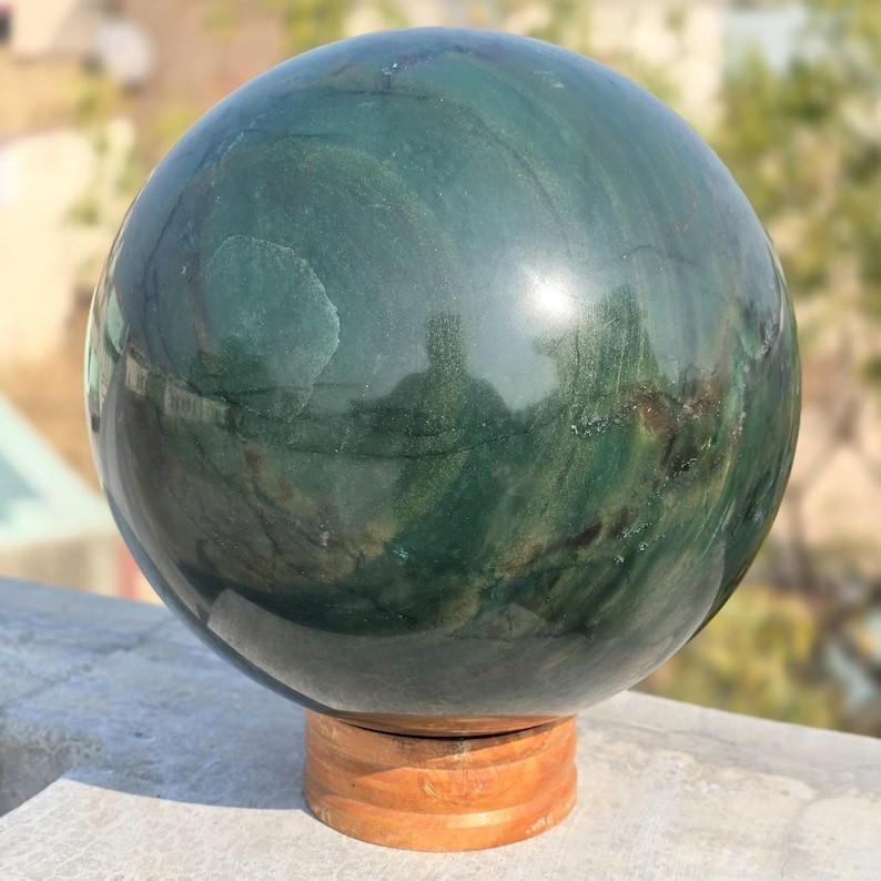 Large 230MM Green Jade Crystal Sphere Ball - Natural Luck Prosperity Healing Orb