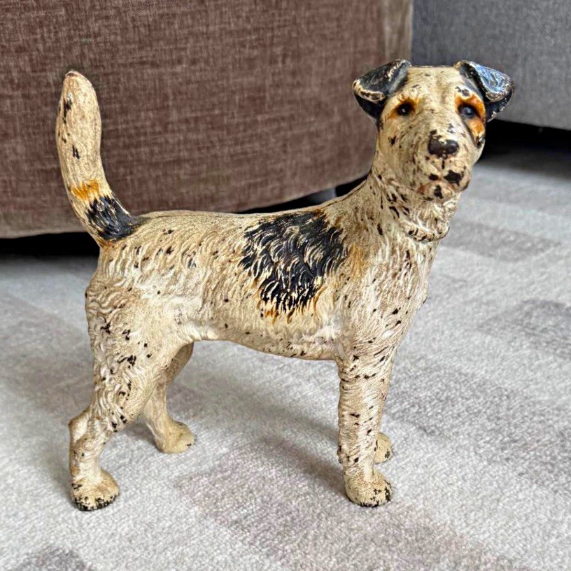 Antique Hubley #279 Cast Iron Wire Hair Fox Terrier Dog Doorstop 9” 1930s Antique Hubley #279 Cast Iron Wire Hair Fox Terrier Dog Doorstop 9” 1930s