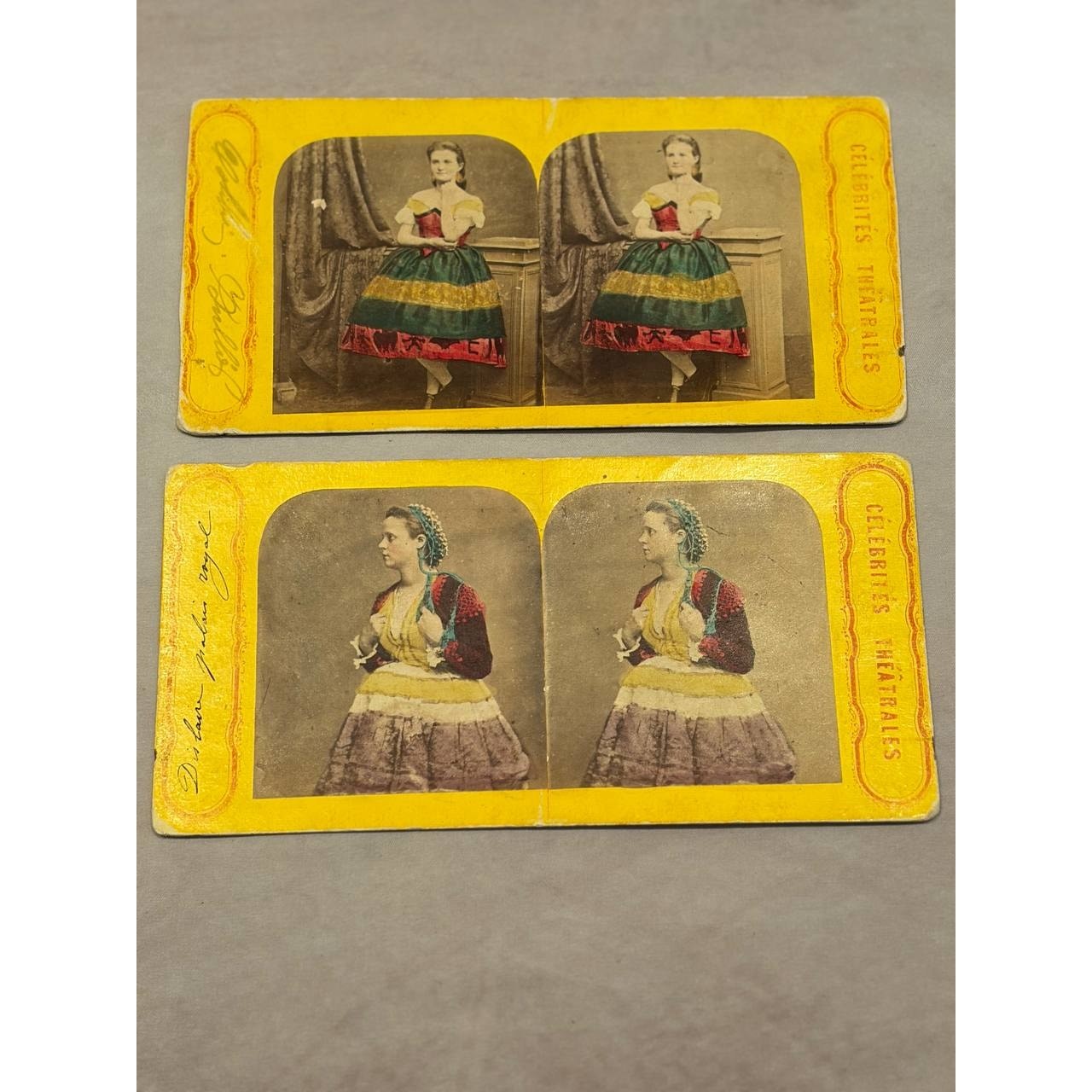 1860s Hand Tinted Stereoview Pair Celebrites Theatrales Paris Actresses