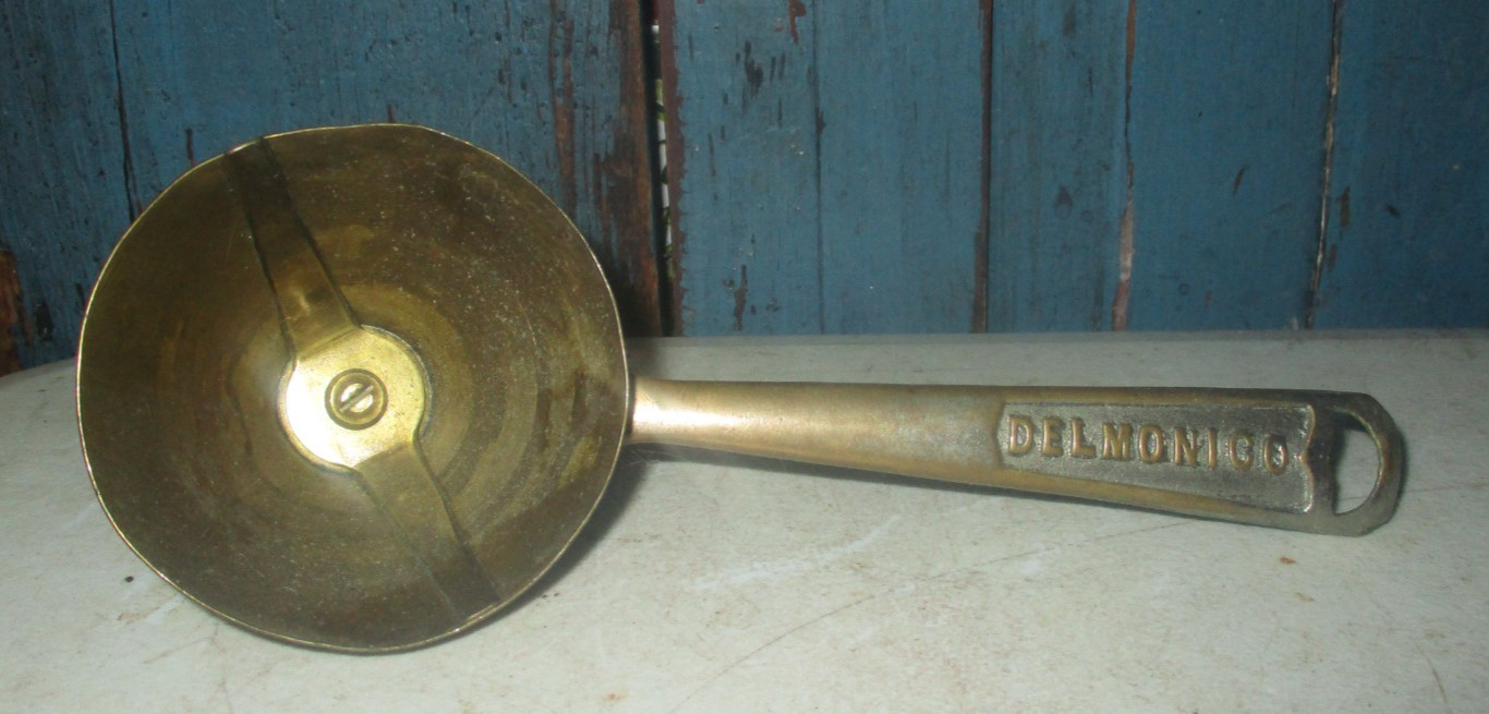 SCARCE ANTIQUE DELMONICO #6 ICE CREAM DIPPER SCOOP BRASS HANDLE #6 N & CO.