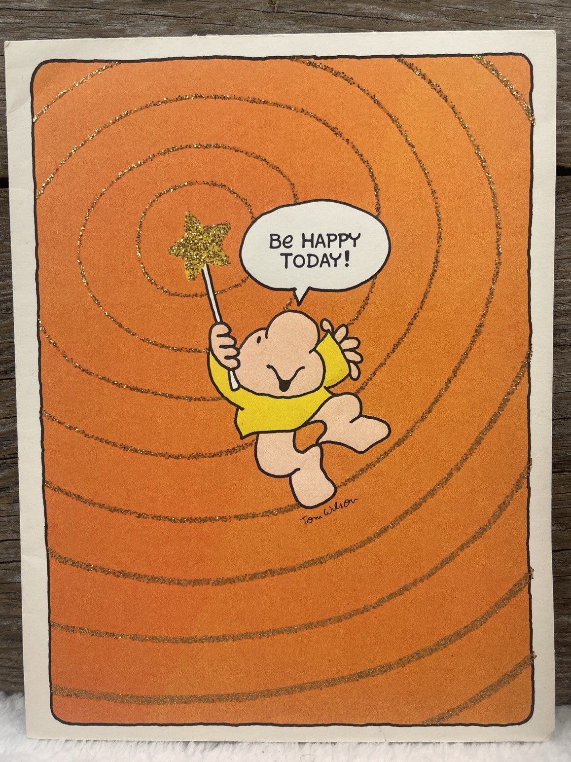 VTG 1984 Tom Wilson Ziggy Happy Birthday Greeting Card Gold Glitter Star Orange