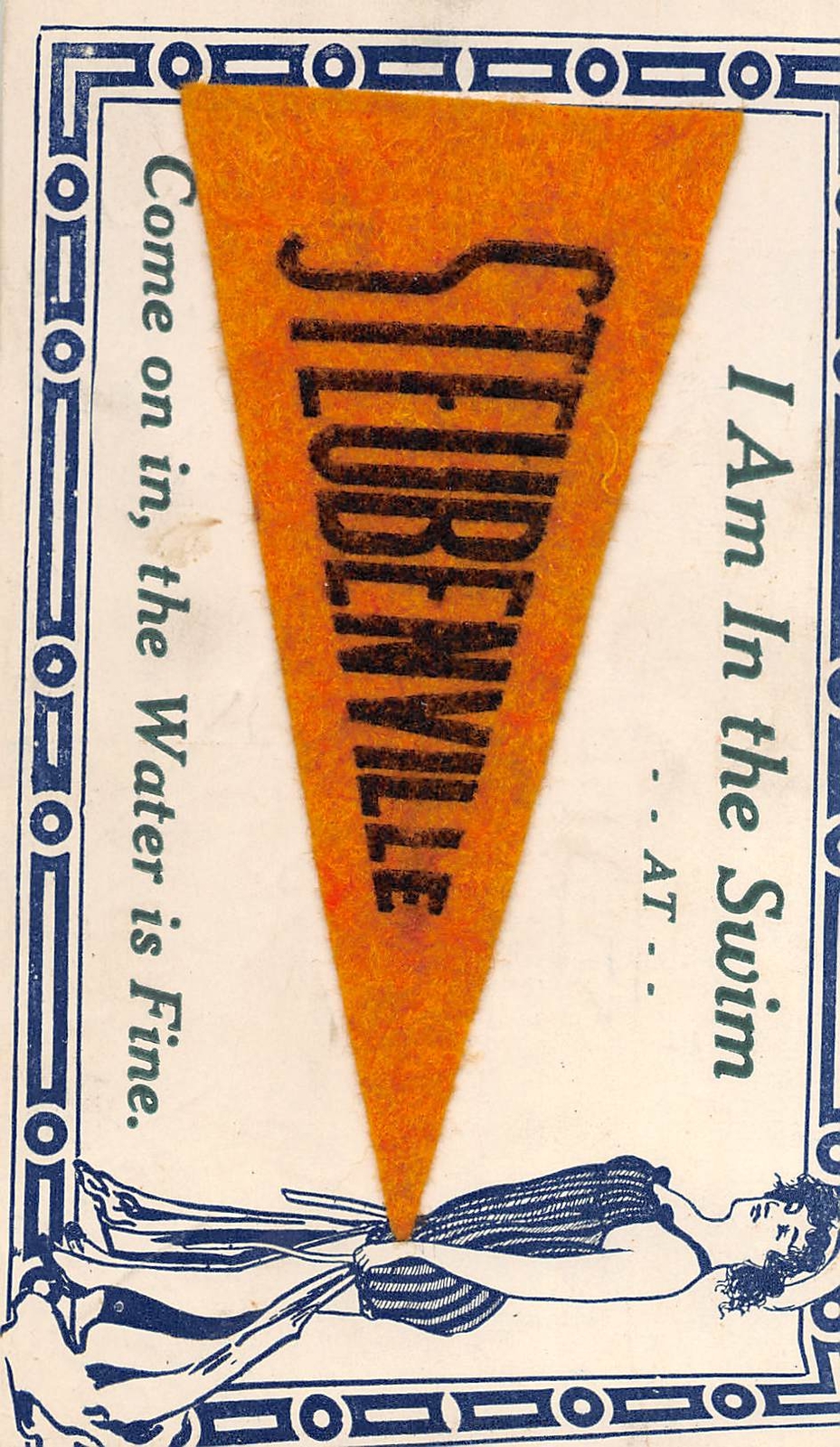 E74/ Steubenville Jefferson County Ohio Felt Pennant Postcard c1910 Swim