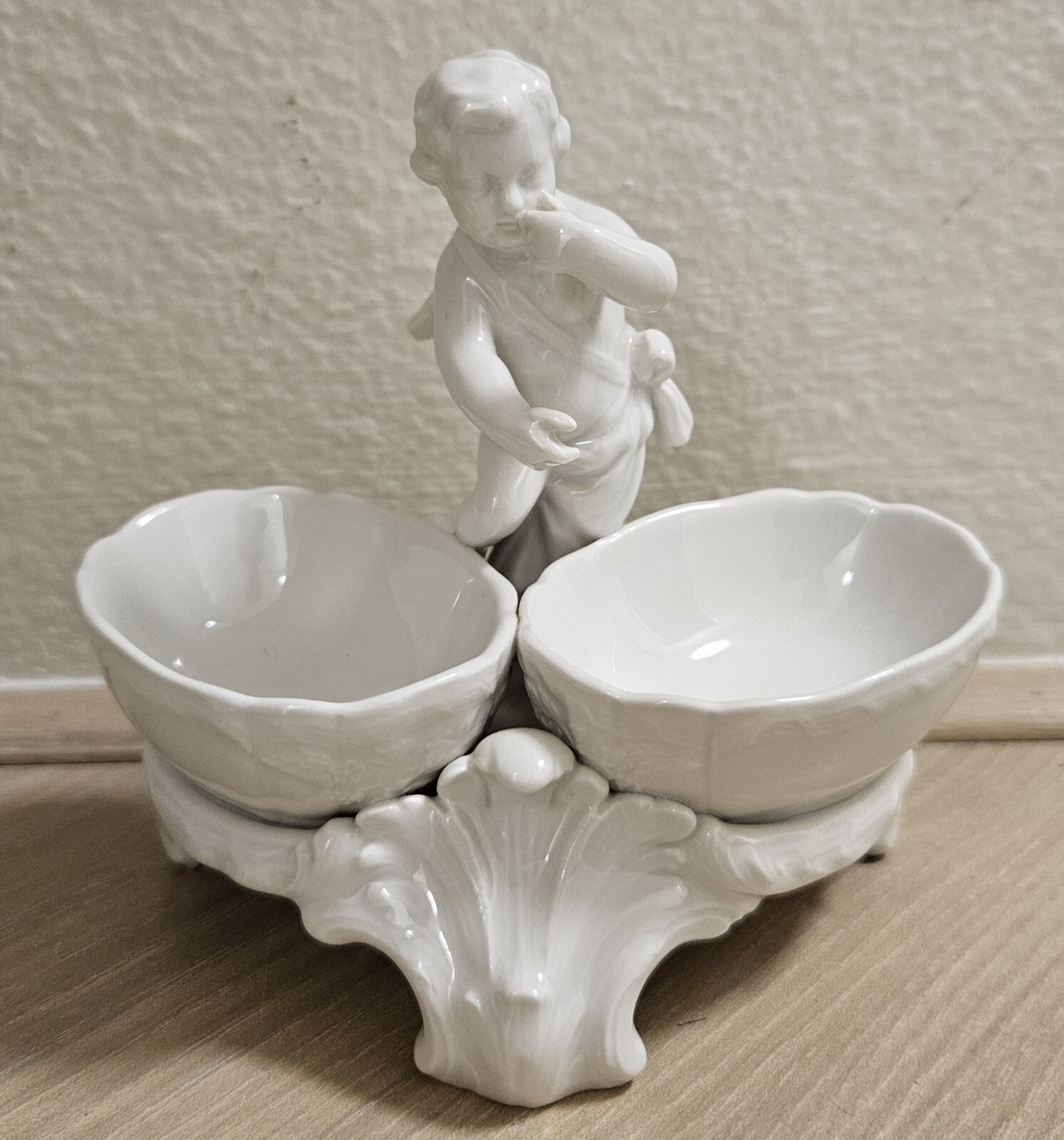 VINTAGE KPM Porcelain Double Open Salt Cellar W/ Cherub Decoration Figurine 