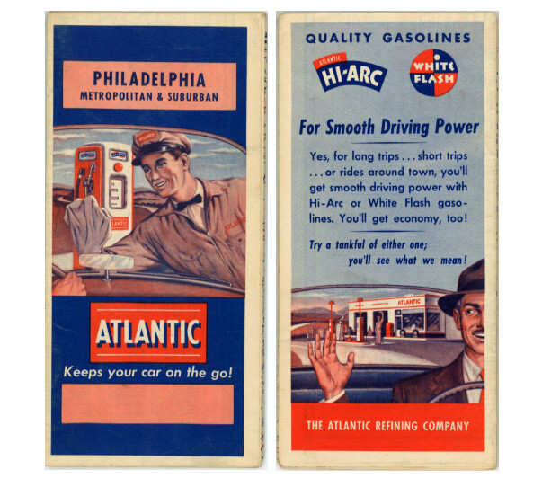 Vintage 1952 Philadelphia, Pennsylvania Road Map – Atlantic Refining