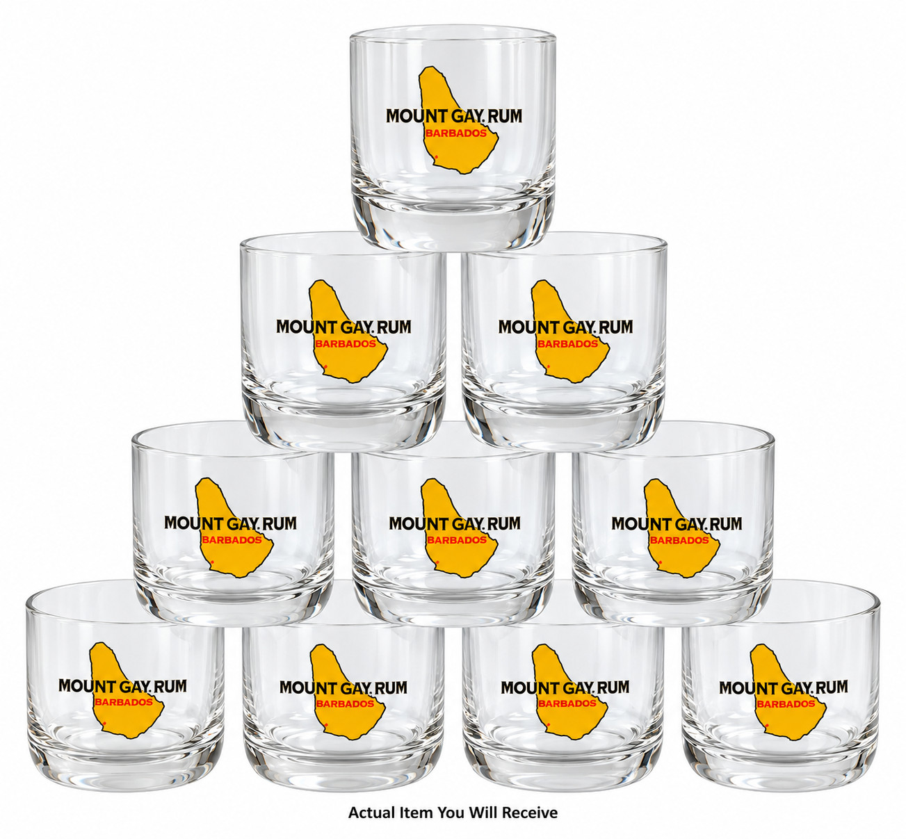 🥃🌴 Set of 10 NEW Vintage Mount Gay Rum Barbados Wobbly / Rocking Rocks Glasses