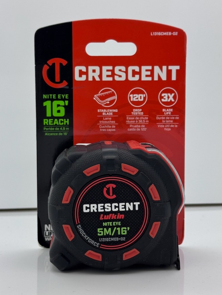5M / 16ft SHOCKFORCE NITE EYE Tape Measure - L1316CMEB-02 - Crescent Lufkin