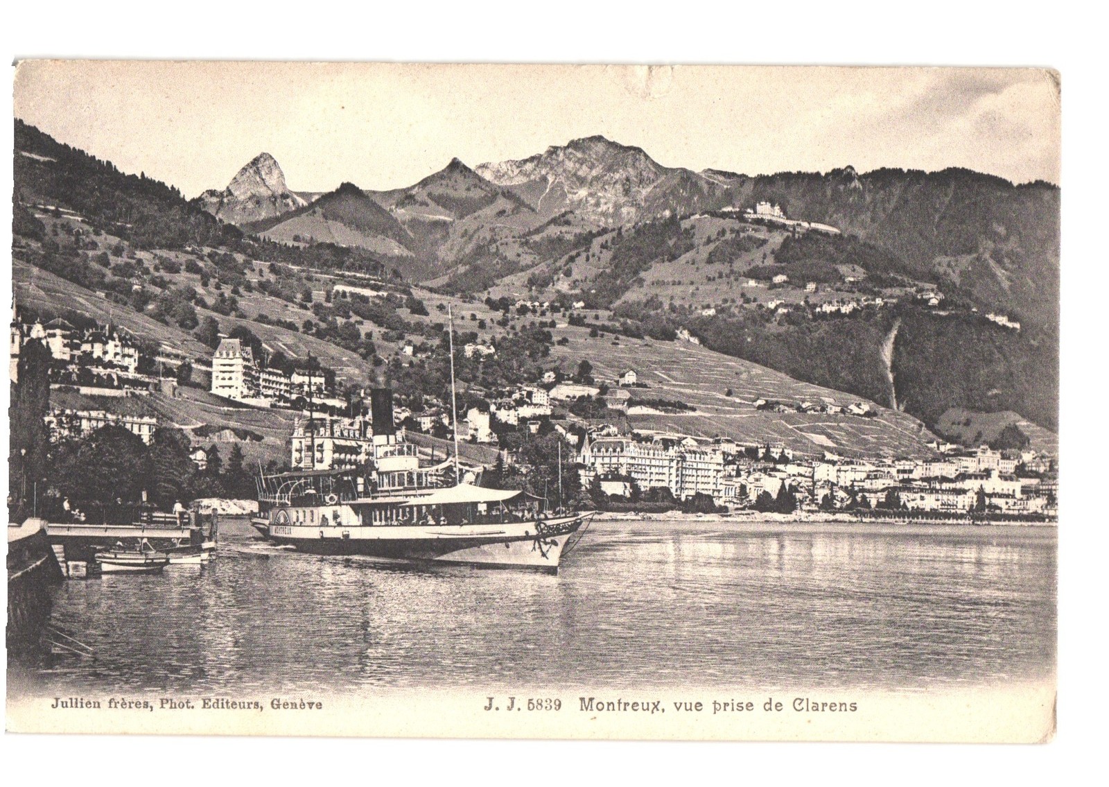 Jullien Freres 1909 Montreux Switzerland Steamer Lake Geneva Mountains Postmark