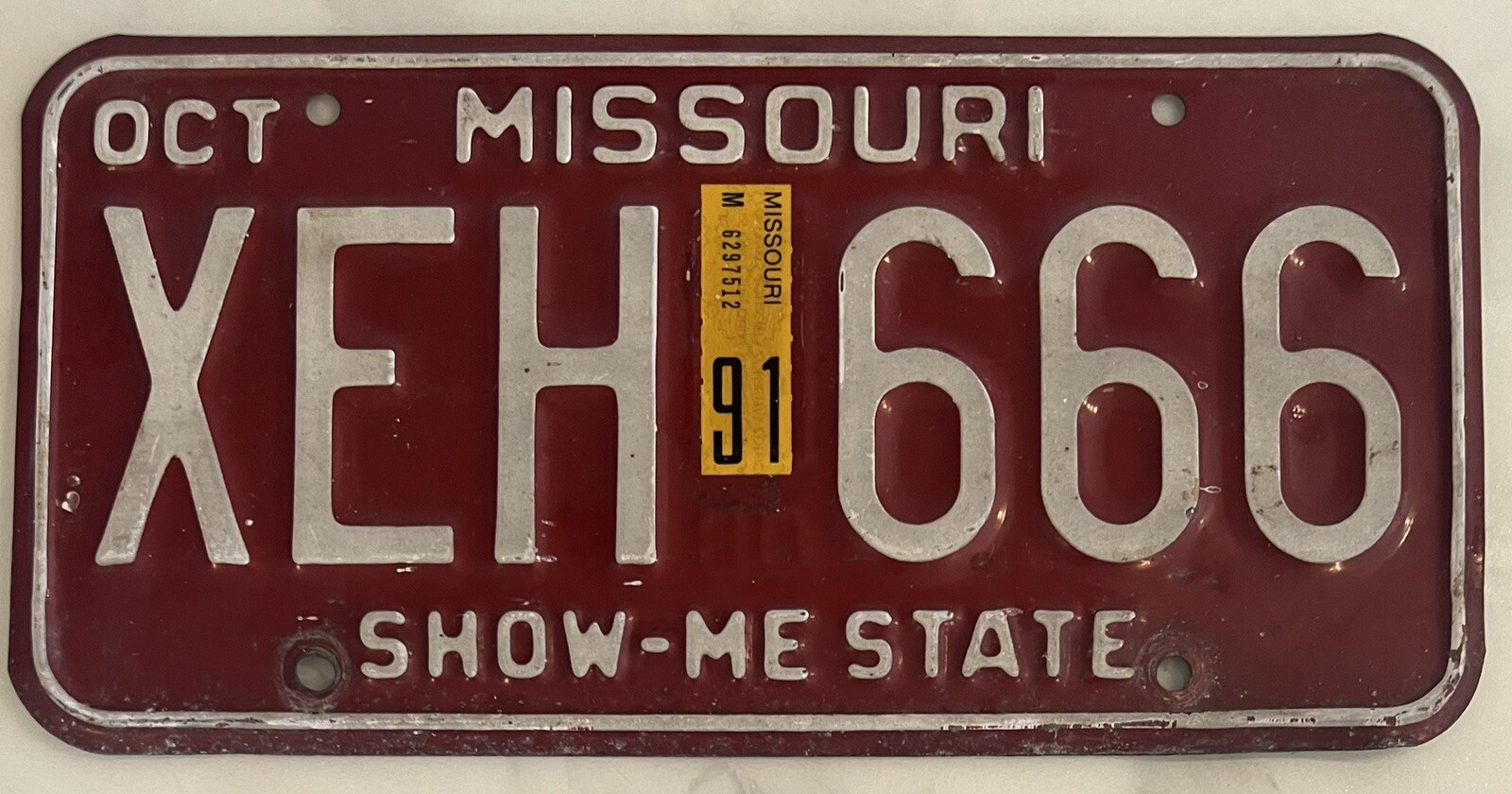 1991 Missouri 666 Automobile License Plate XEH-666