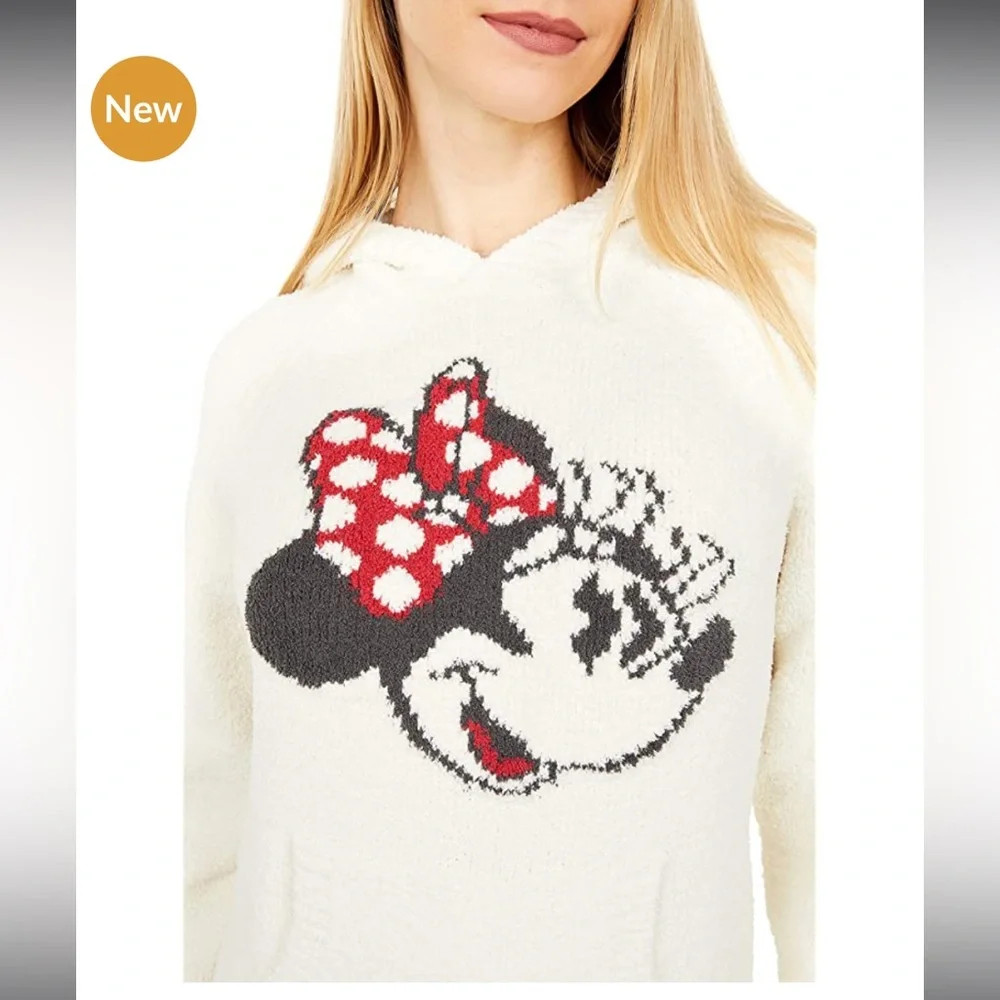 Disney Barefoot Dreams White Cozy Classic Minnie Mouse Hoodie $160 NEW Size M
