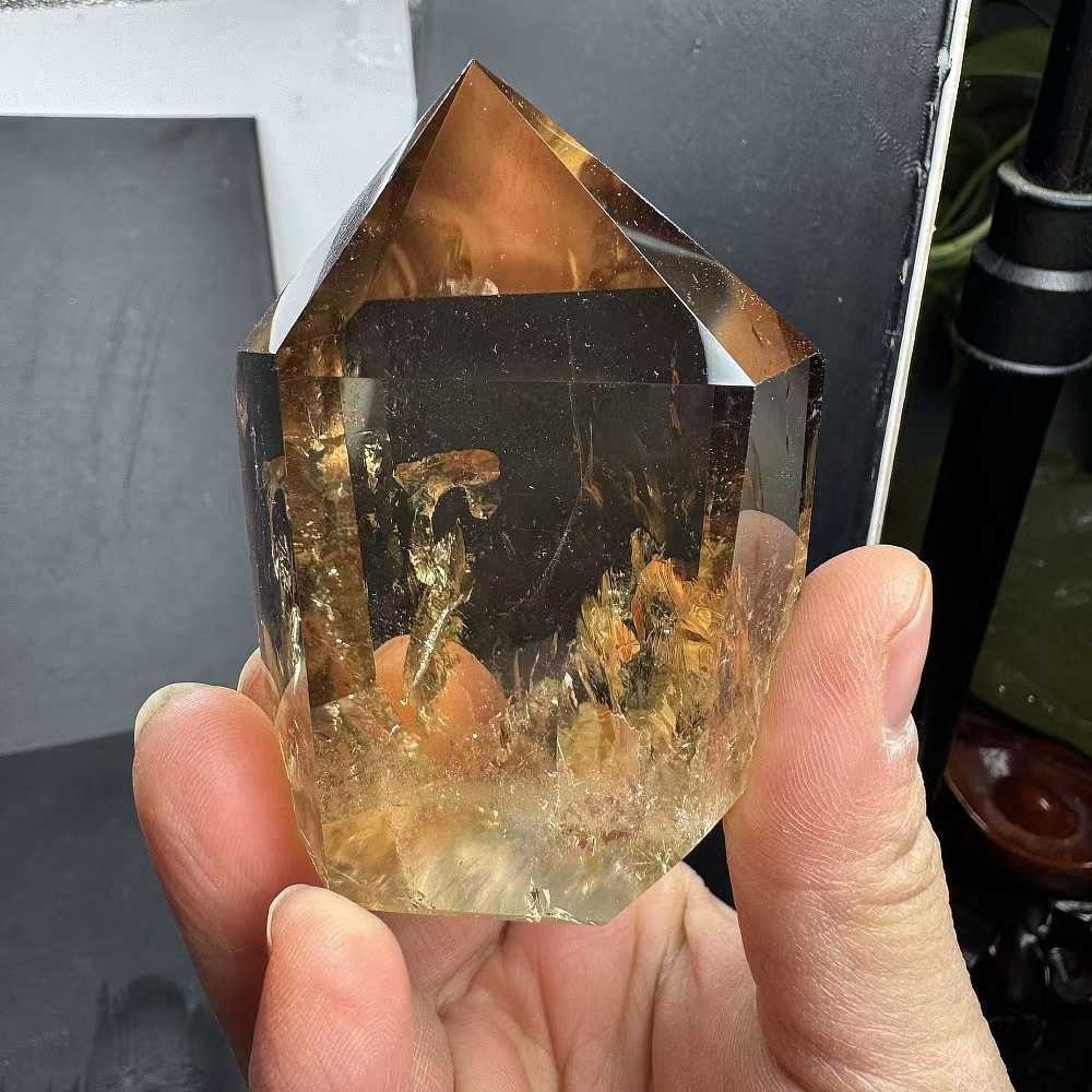 195g Natural Citrine Quartz Obelisk Crystal Energy Point Reiki Decor+Stand
