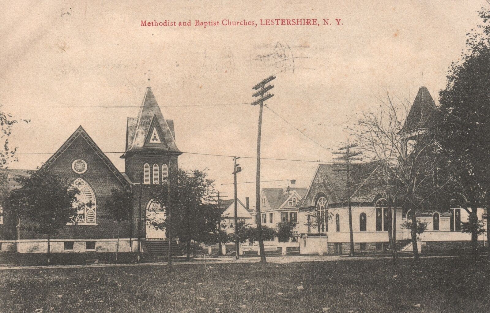 Vintage Postcard 1910\'s Methodist and Baptist Churches Lestershire New York NY