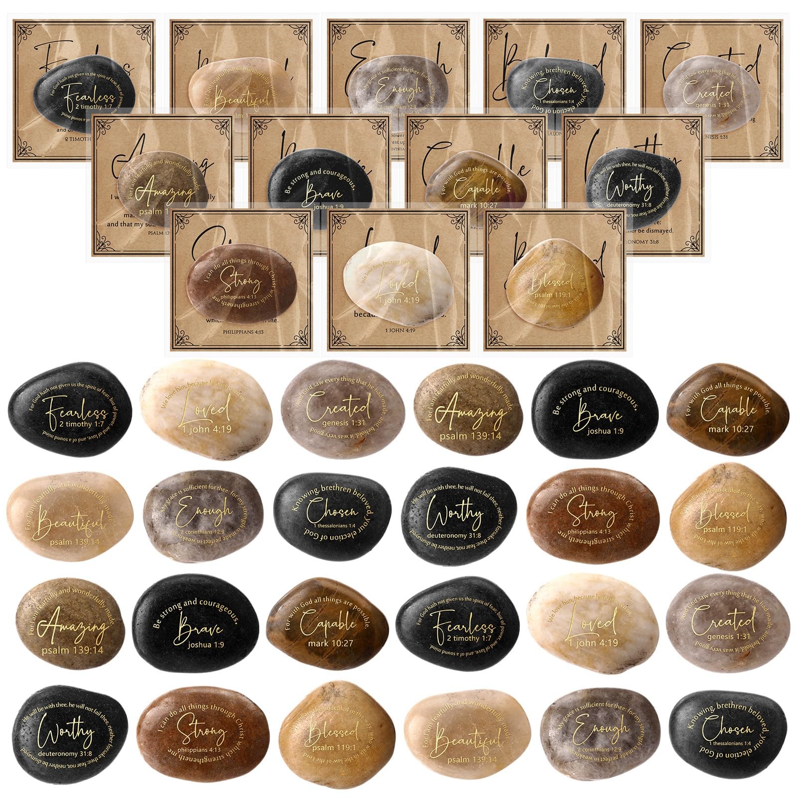 12 Sets Inspirational Christian Gift Bible Verse Scripture Stones with Religi...