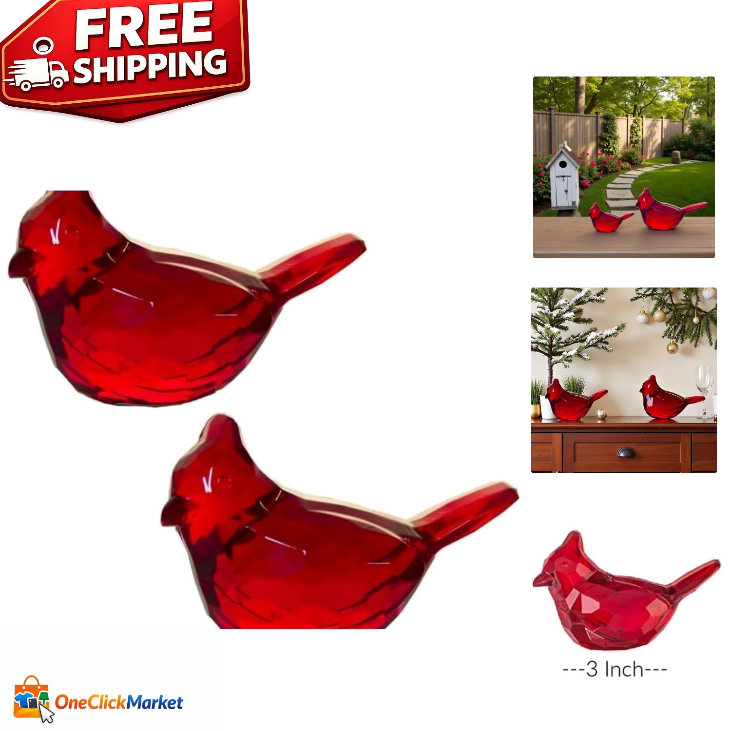 Gift-Worthy Red Cardinal Acrylic Glass Figurines - Perfect for Bird Lovers