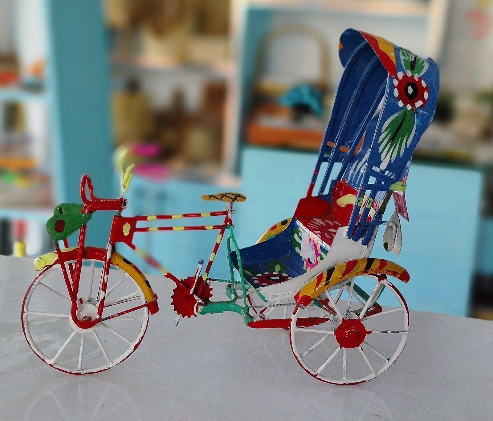Handmade Miniature Cycle Rickshaw Model - Authentic Bangladeshi Folk Art Handmade Miniature Cycle Rickshaw Model - Authentic Bangladeshi Folk Art