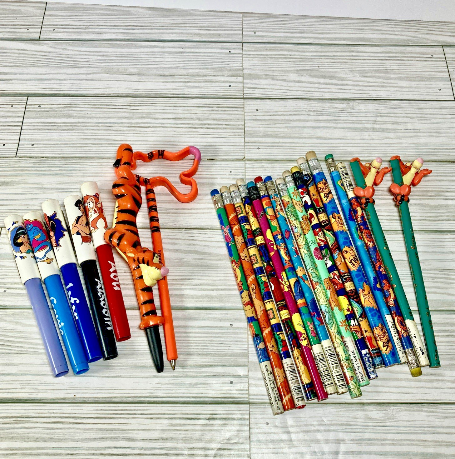 Vtg 1990s Disney Aladdin Lion King Pooh Pencil Pens Lot Unsharpened