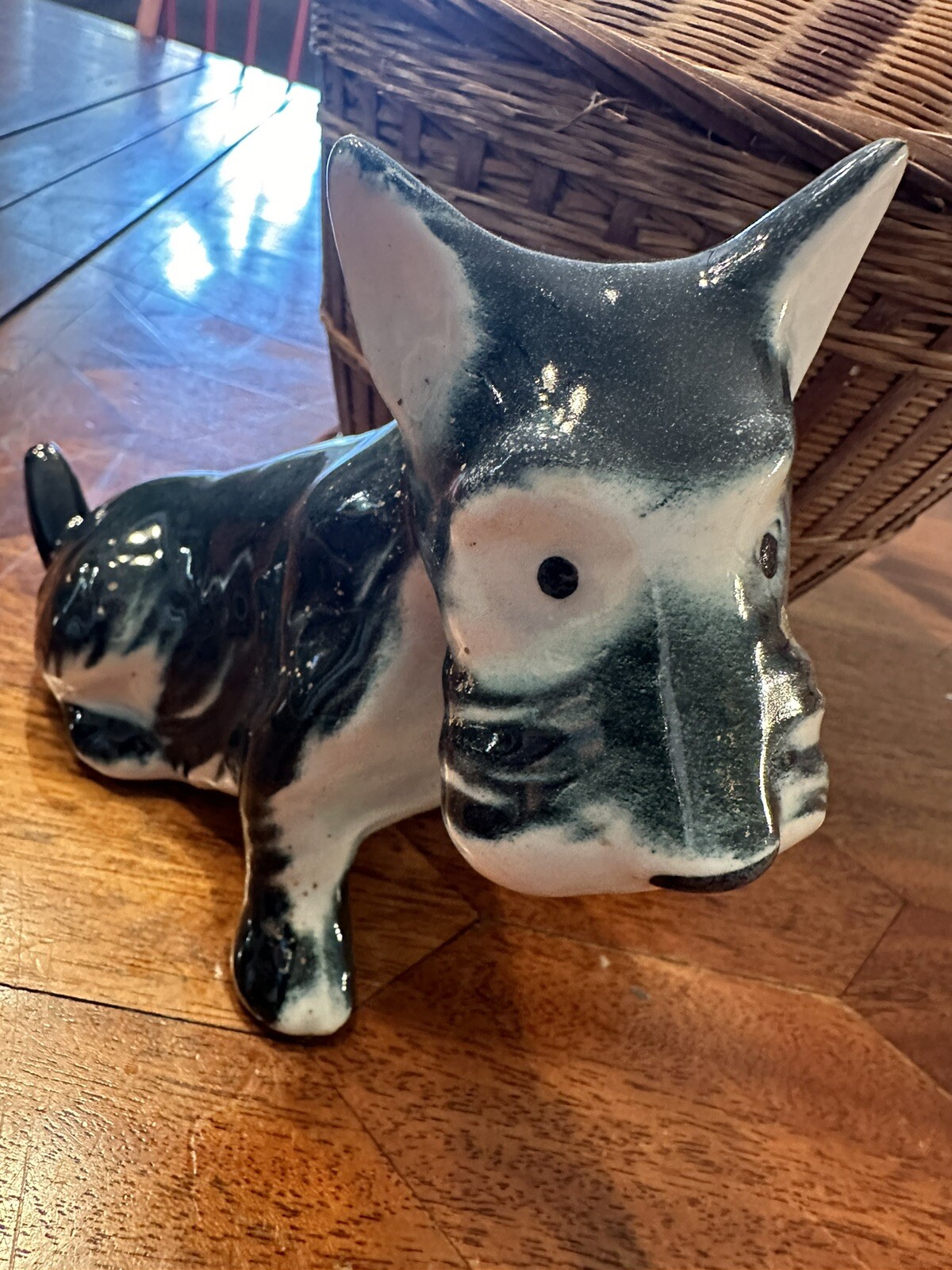 Vintage Schnauzer Terrier Dog Figurine Blue & White 5\