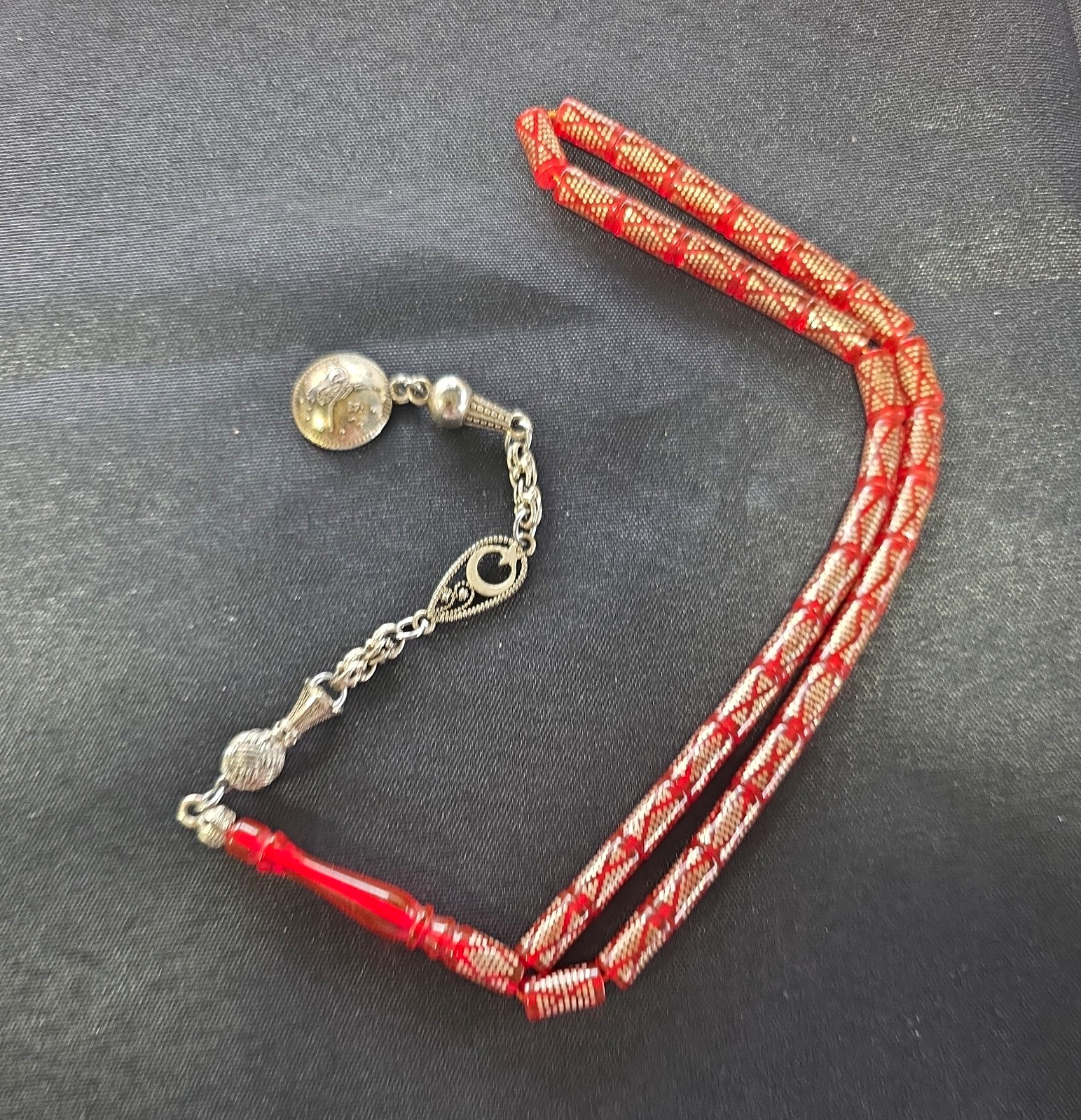 Turkish 33 count fire amber beads with silver tassel Rosary, prayer, tesbih Turkish 33 count fire amber beads with silver tassel Rosary, prayer, tesbih