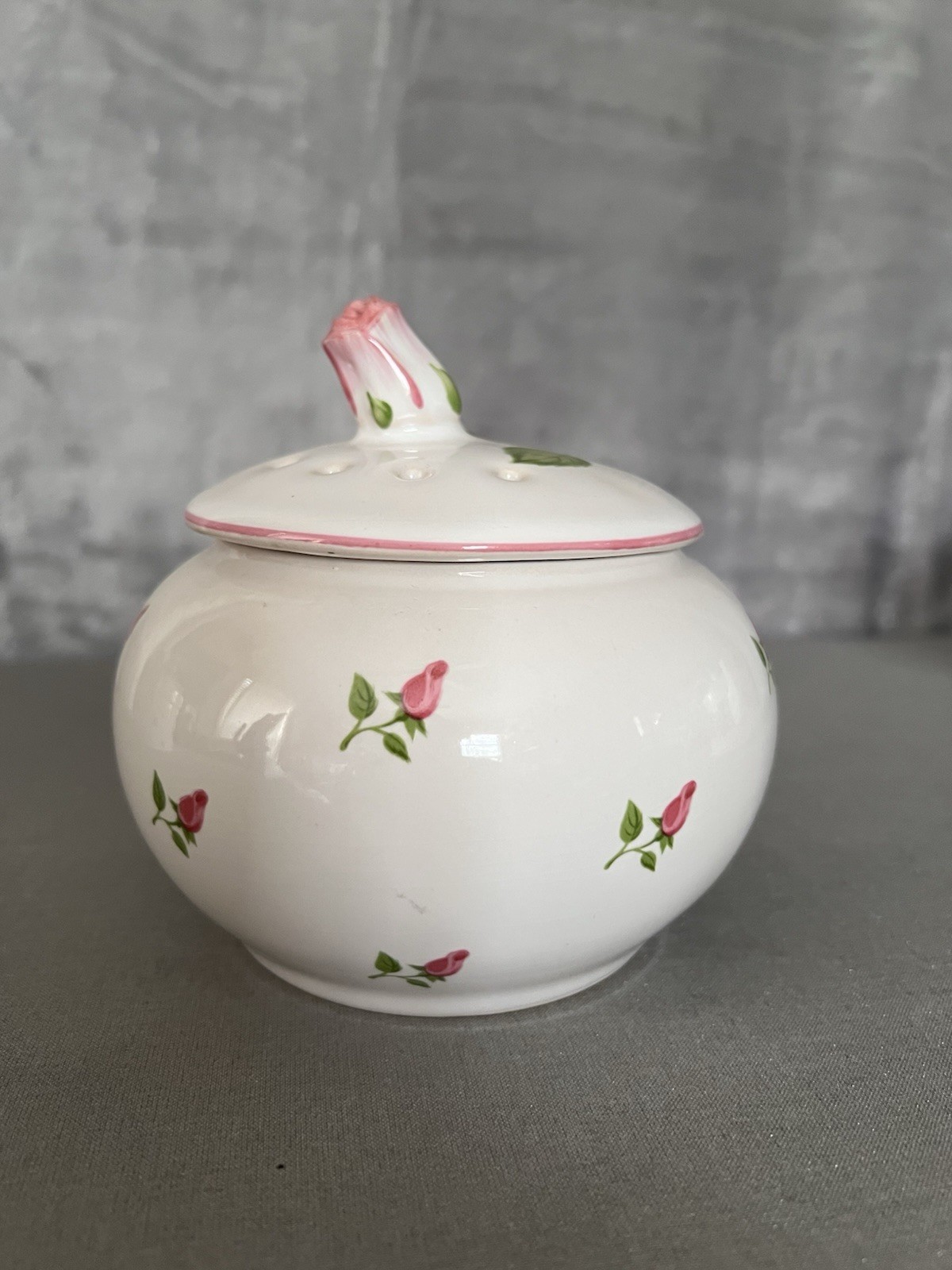 Vintage Teleflora Portugal Potpourri Jar Pink Roses Shabby Chic w/ Lid