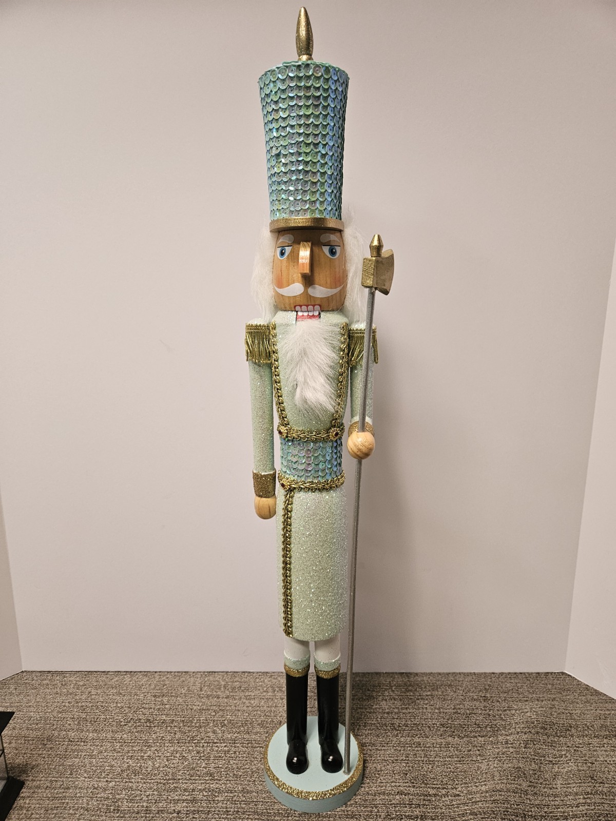 Christmas Nutcracker Tall Slim Baby Blue Sequin Glitter 24 Christmas Nutcracker Tall Slim Baby Blue Sequin Glitter 24