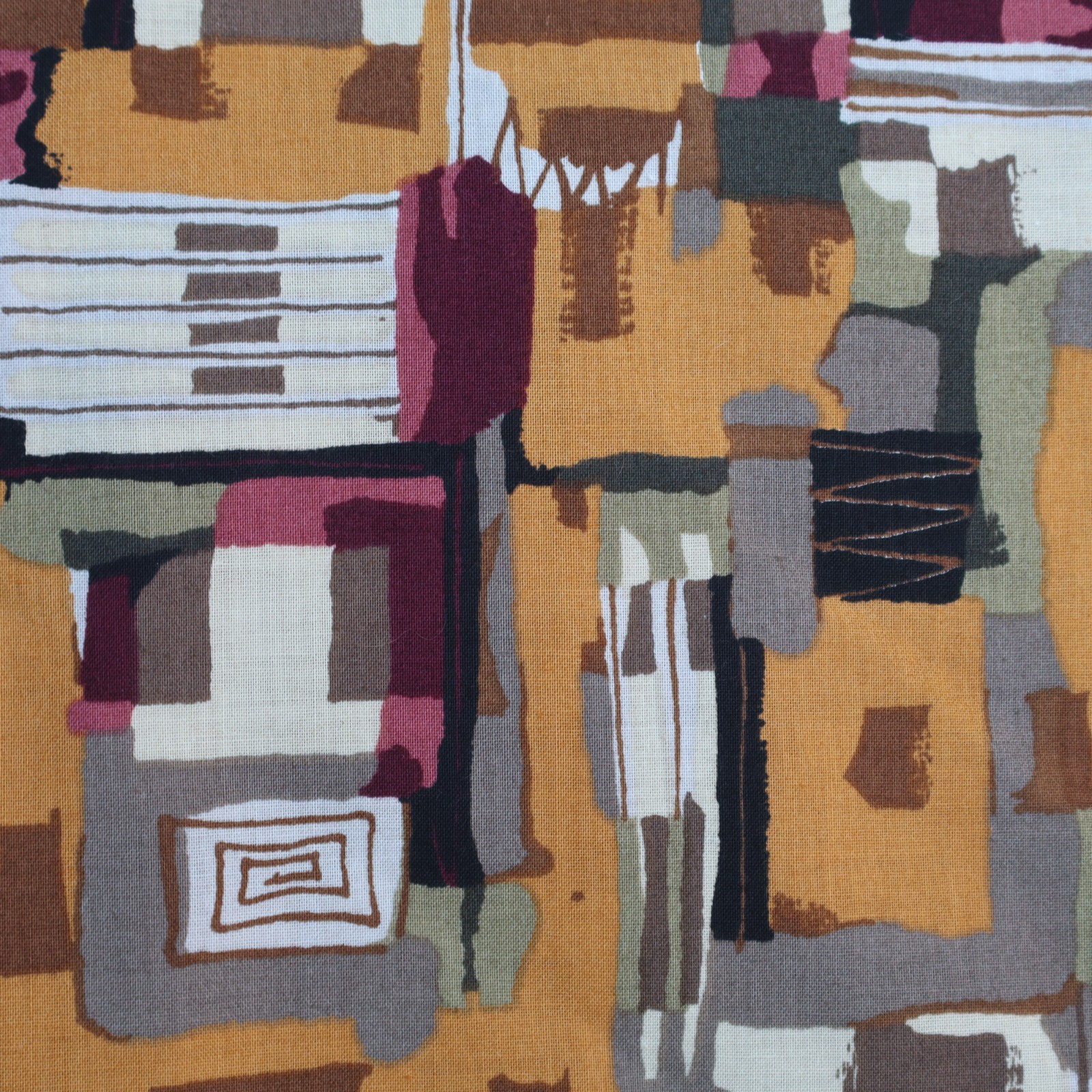 Vtg MCM Artists Collection, Kings Road Fabric Gold, Black, Pink Geometric 7 yds