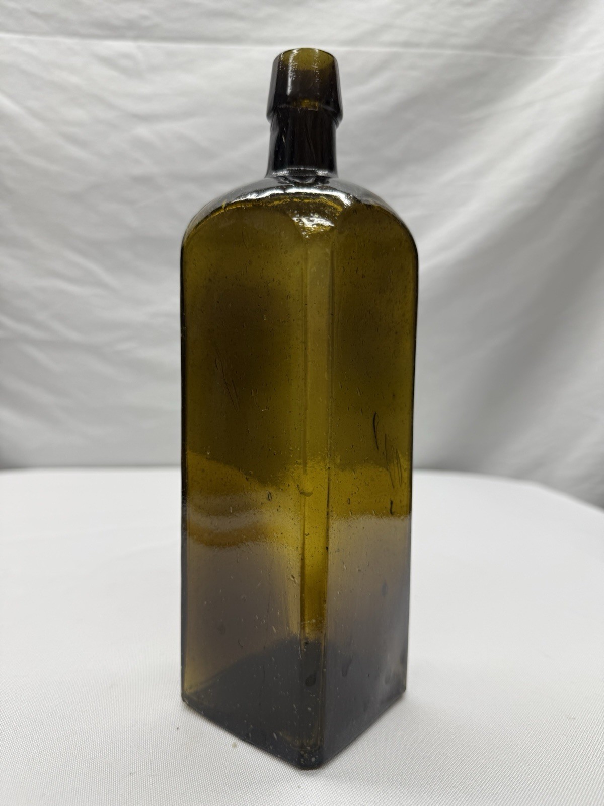 Antique 1870's Olive Green Square Bitters Bottle - Un-embossed