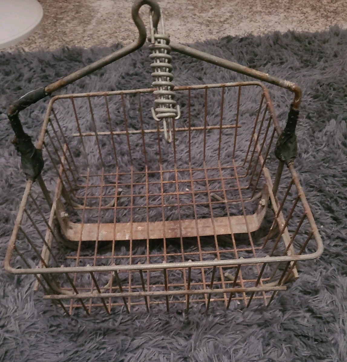 Large Antique Coal Miners Hanging Wire Basket Rack 1940s_RARE Large Antique Coal Miners Hanging Wire Basket Rack 1940s_RARE