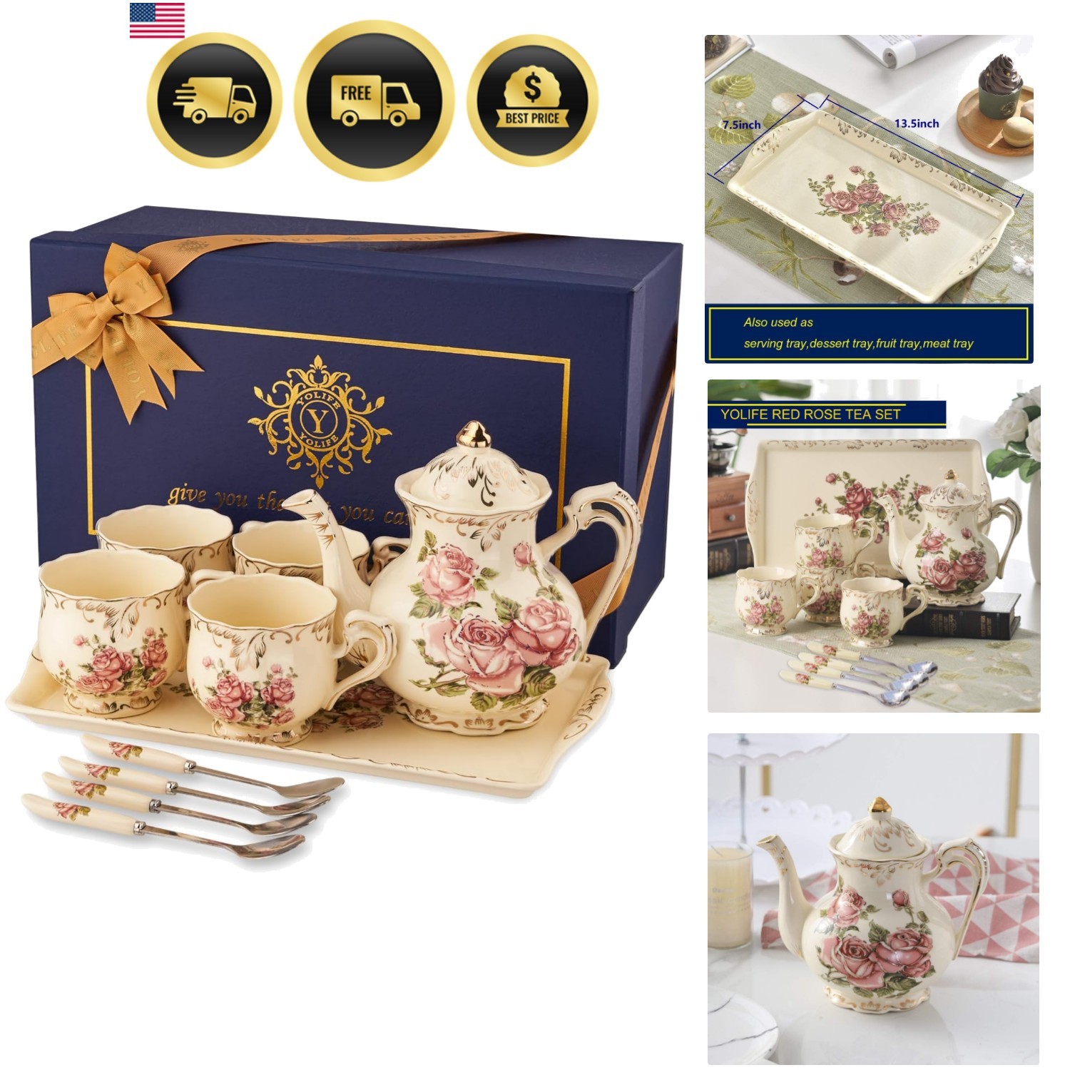 Luxury Vintage Rose Tea Set in Porcelain for Elegant Tea Parties and Gifts